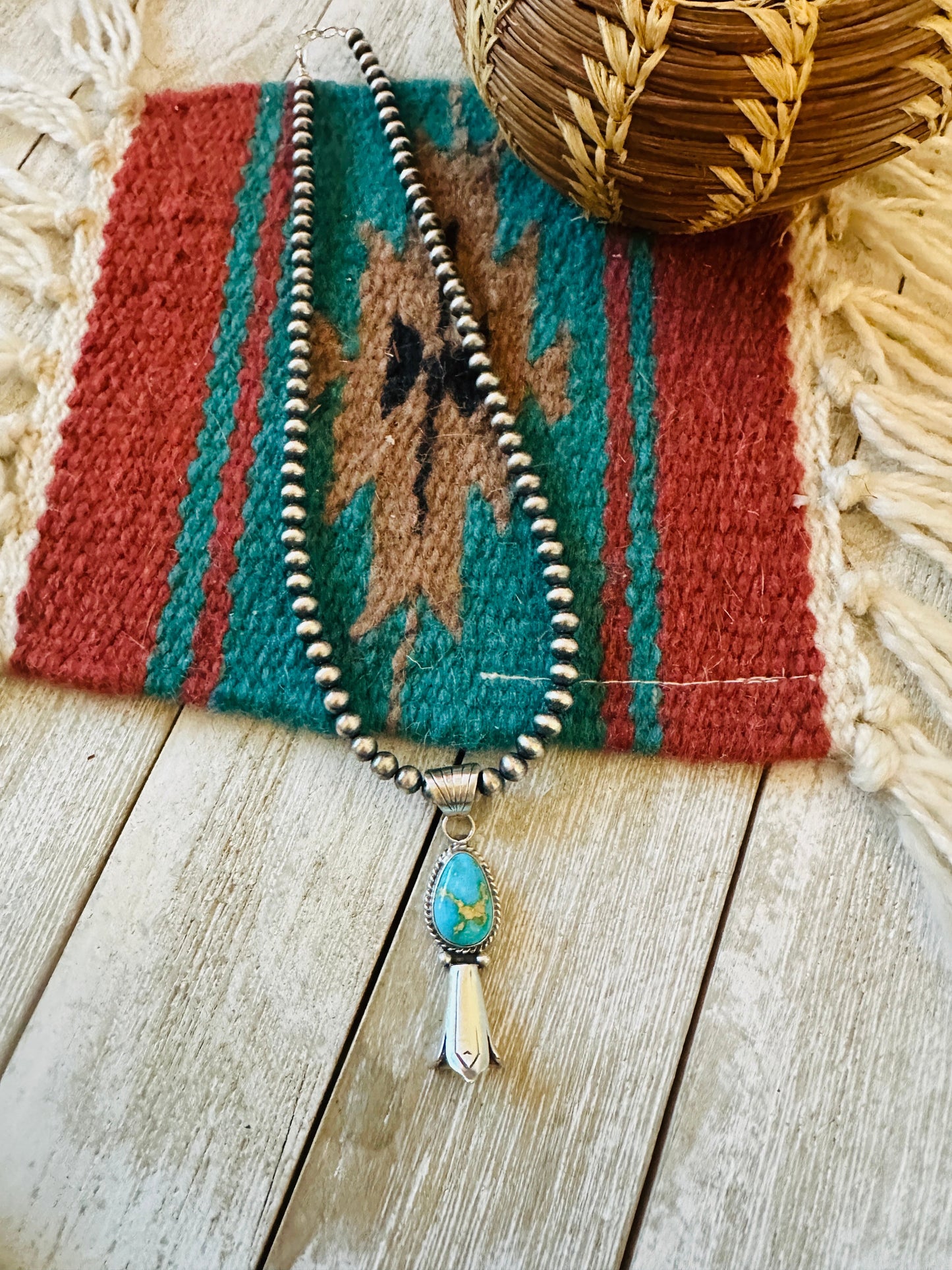 Navajo Sterling Silver & Sonoran Gold Turquoise Blossom Necklace