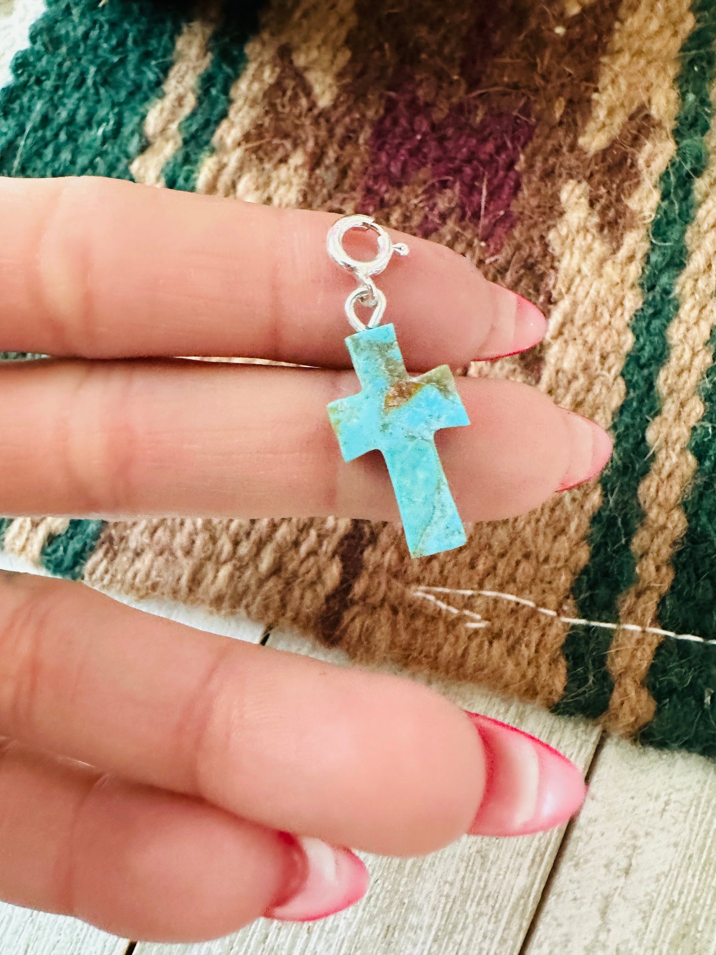 Navajo Hand Carved Turquoise Cross Charm