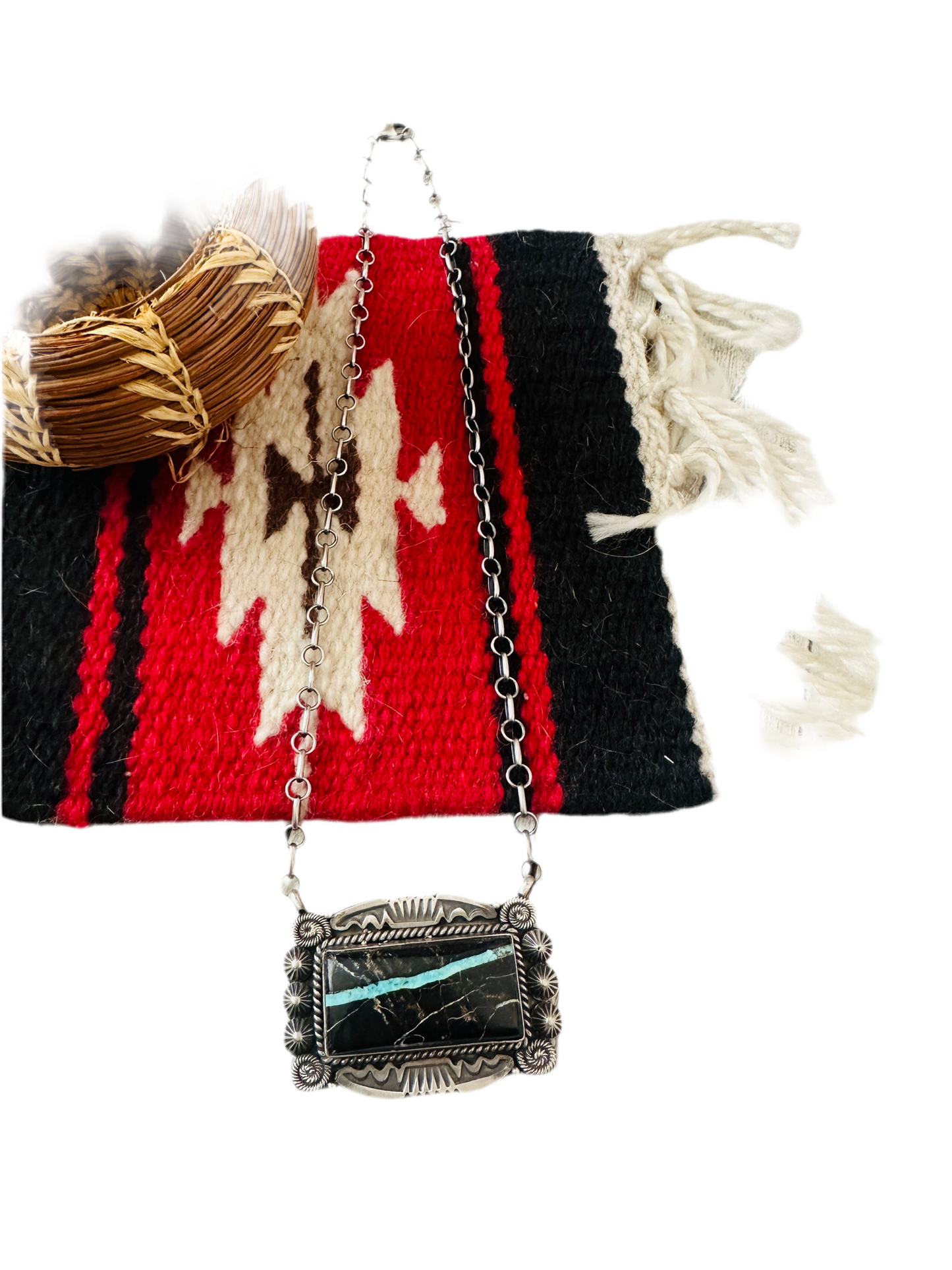 Navajo Black Jack Turquoise & Sterling Silver Necklace