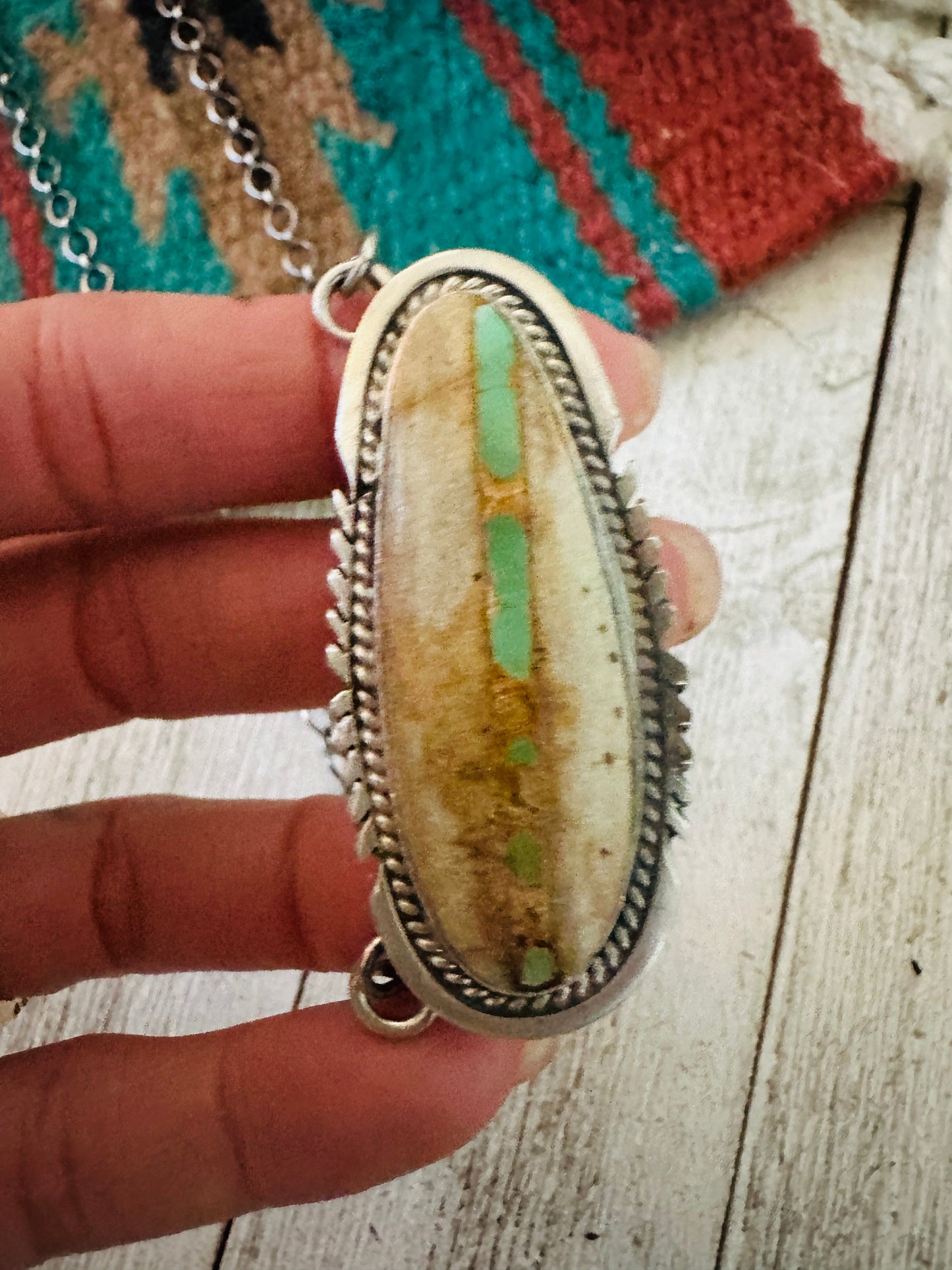 Navajo Sterling Silver & Ribbon Turquoise Necklace