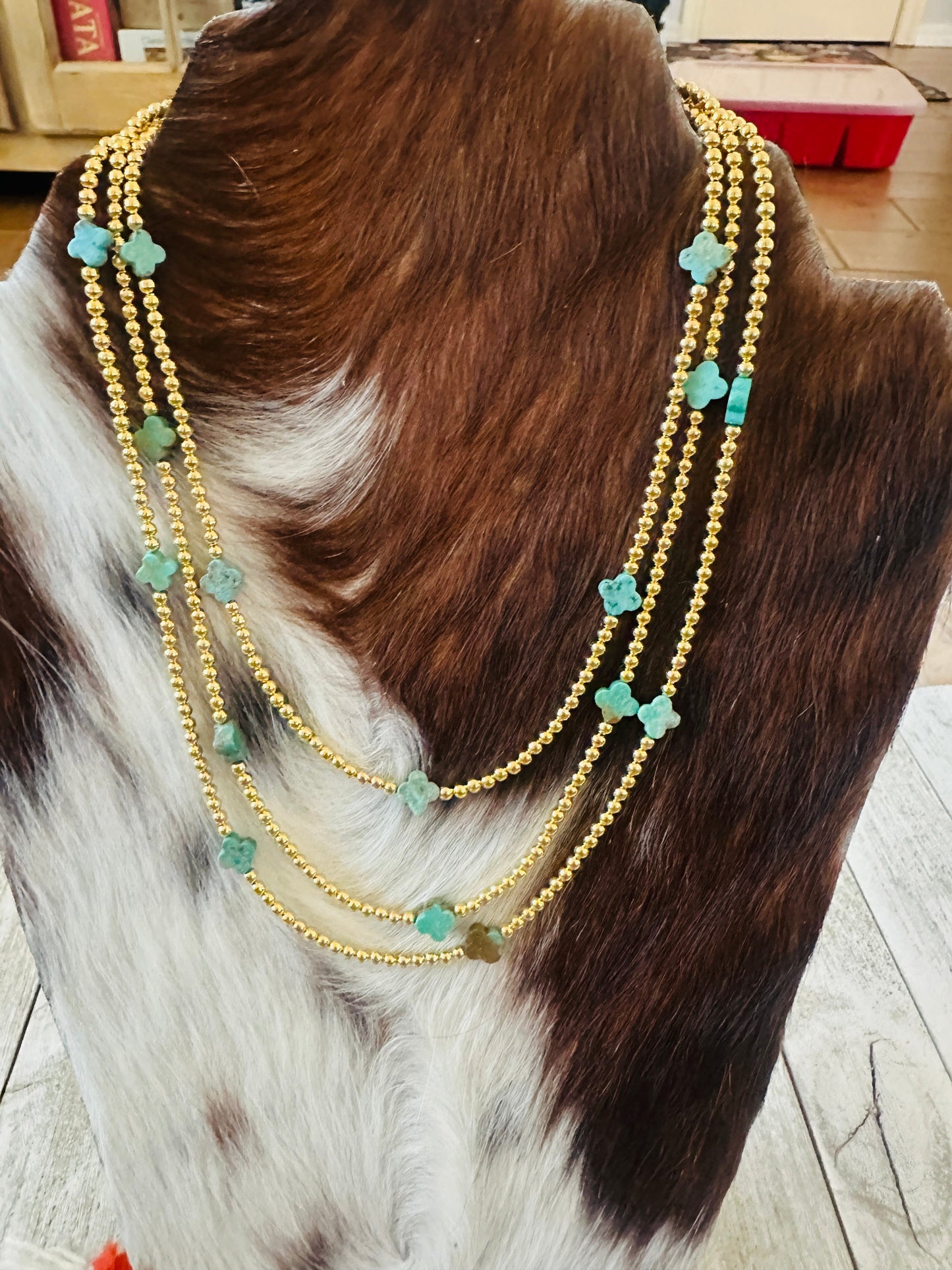 Navajo Gold Plated Sterling Silver & Turquoise Beaded Necklace