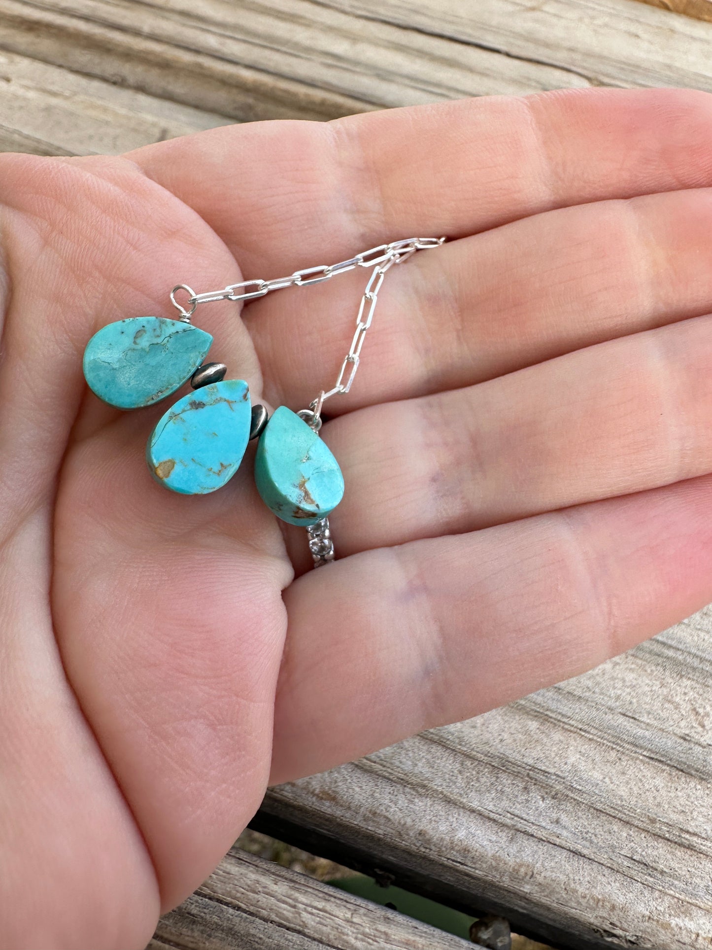 Tiny Dancer Handmade Sterling Silver & Turquoise 3 Stone Necklace
