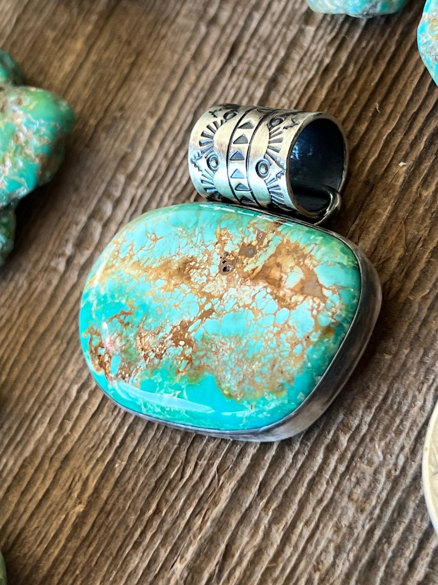 Navajo Sterling Silver and Sonoran Turquoise Solo Pendant by Angela Martin