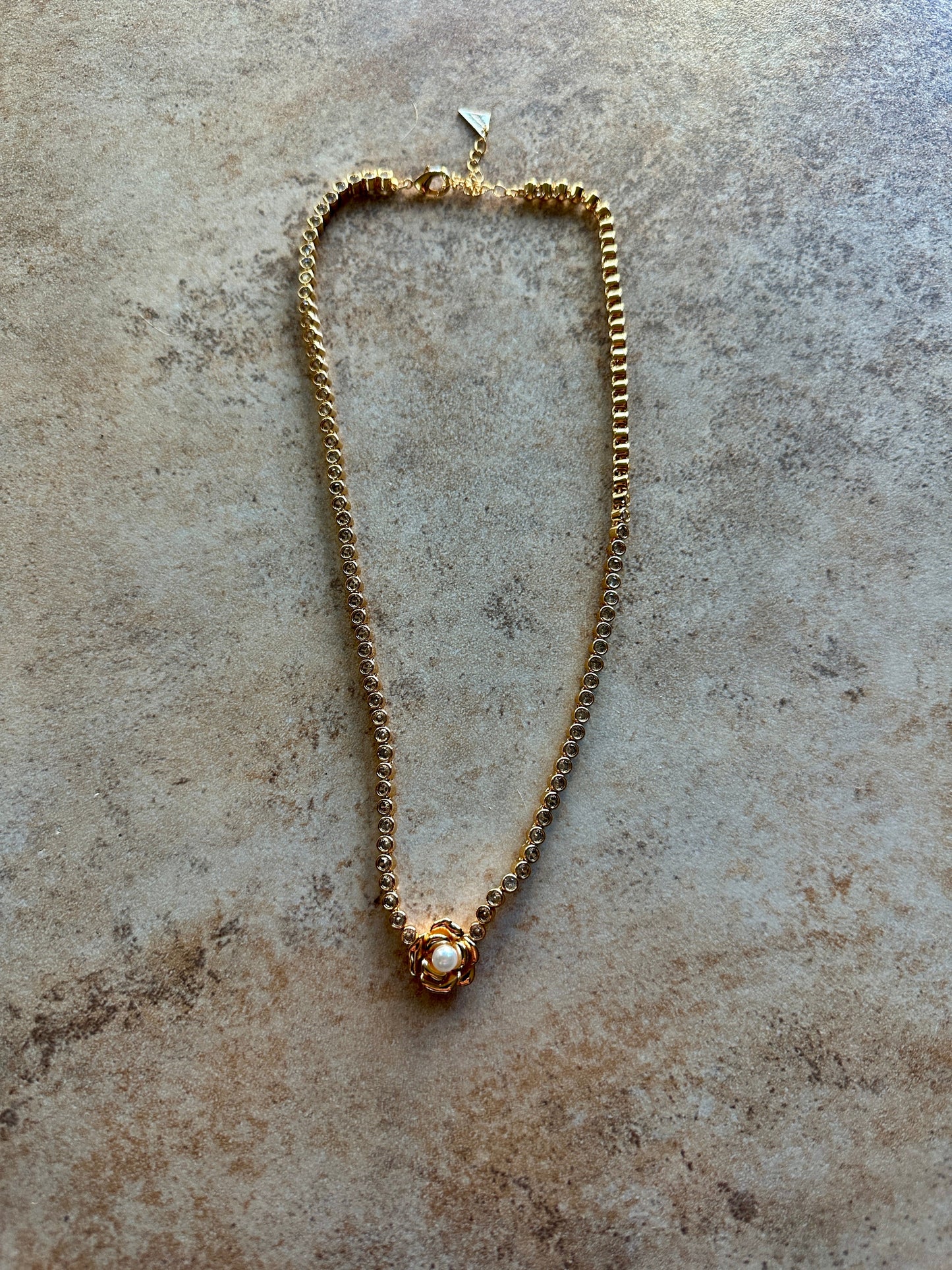 Rosa Pearl 14k Gold Flower CZ Tennis Necklace