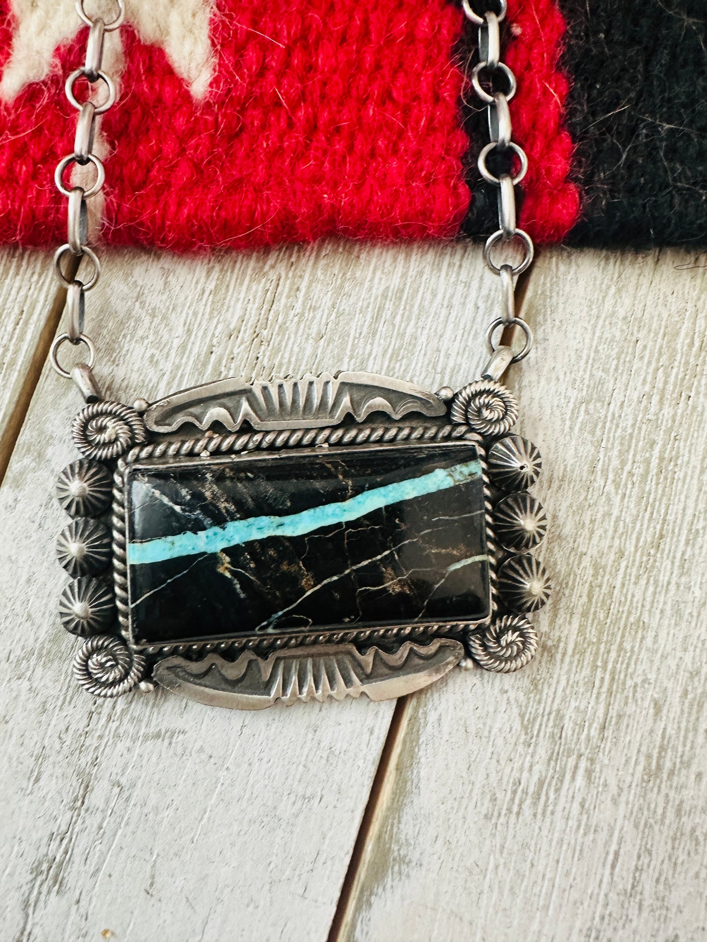 Navajo Black Jack Turquoise & Sterling Silver Necklace