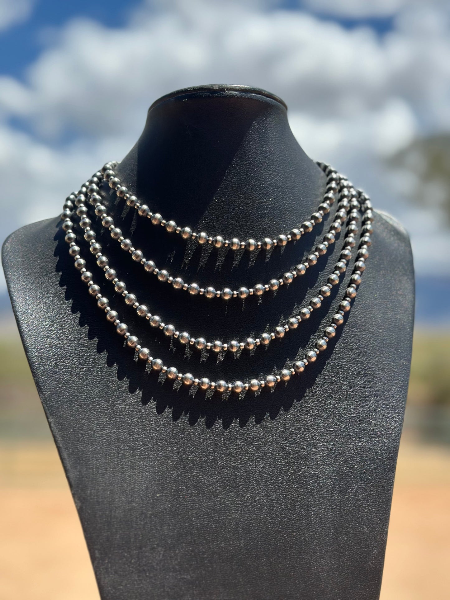 Navajo Pearl Style 3mm & 6mm Sterling Silver Necklaces