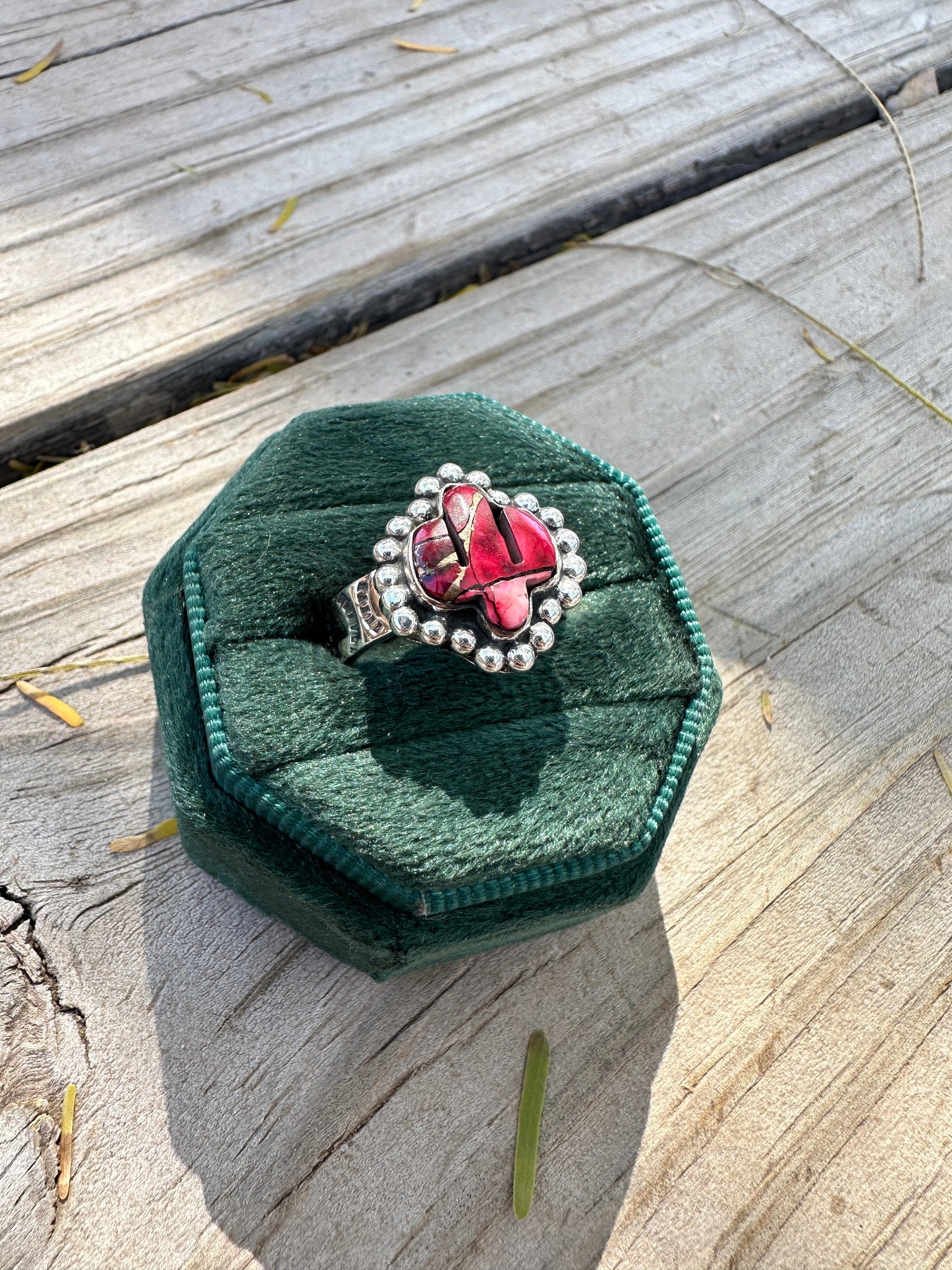 Handmade Sterling Silver Dahlia Rose Saguaro Cactus Adjustable Ring