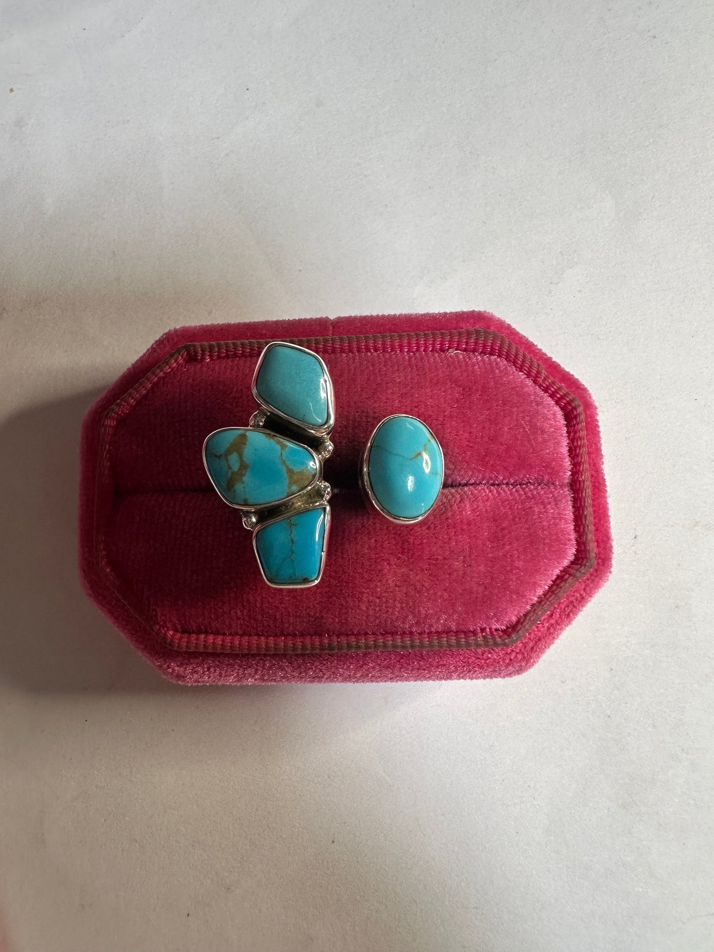Handmade Turquoise & Sterling Adjustable Crescent Floating Stone Ring
