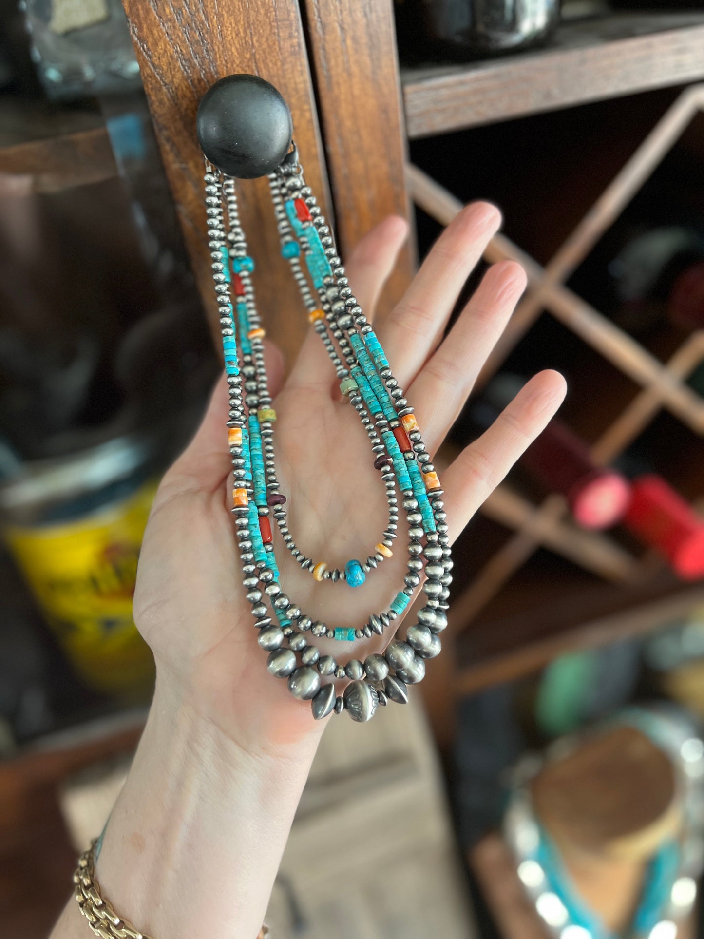 Summer Lovin’ Navajo Beaded Layering Necklace with Sterling Silver and Turquoise, 15” + 2”, The Wave Runner