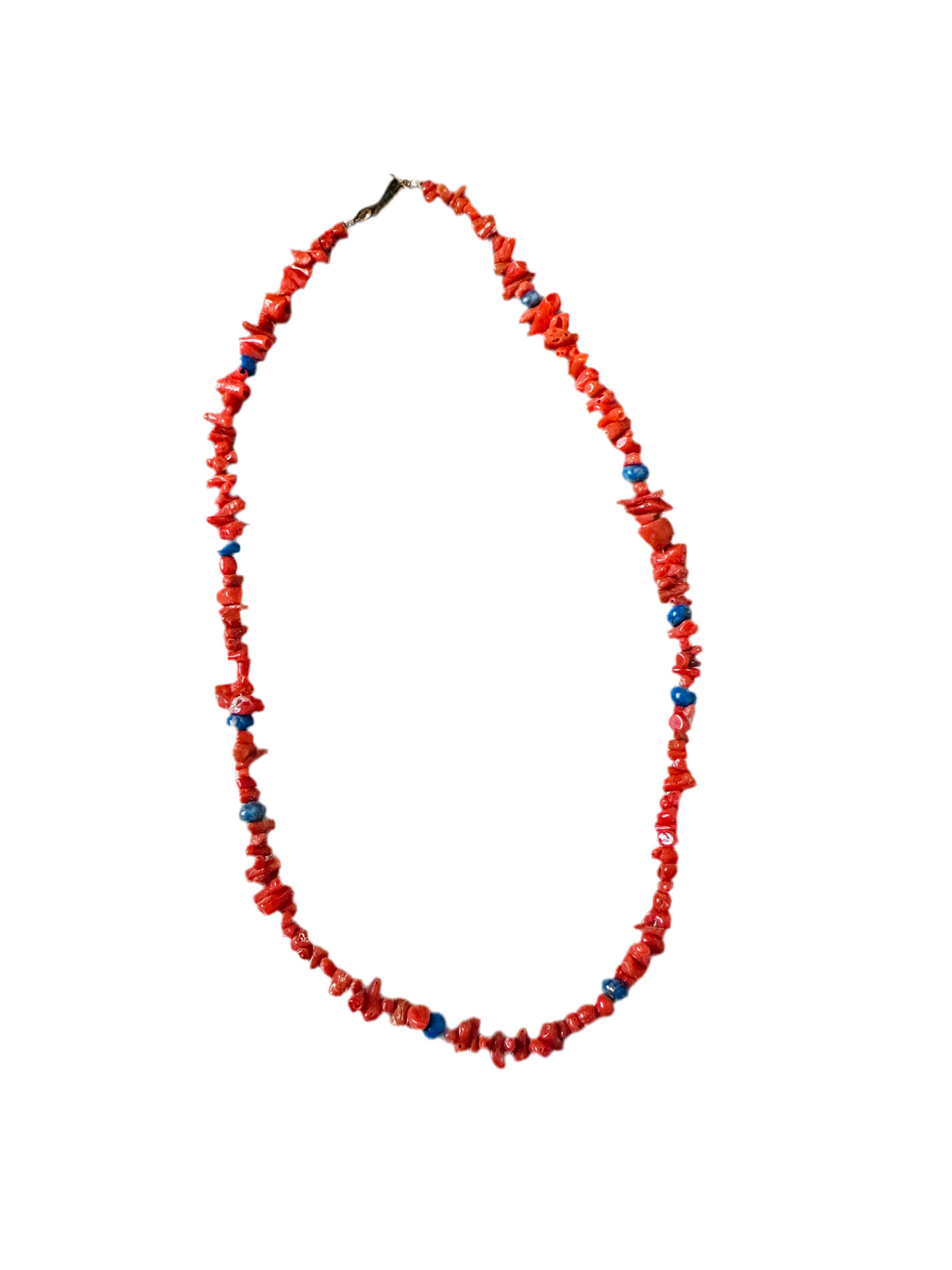 Navajo Apple Coral, Lapis & Sterling Beaded Necklace