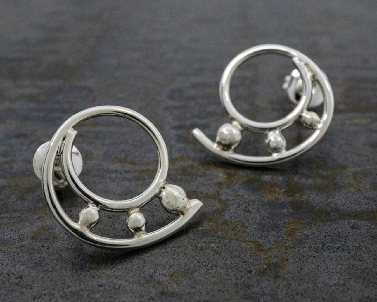 Sterling Silver Beaded Nautilus Earrings