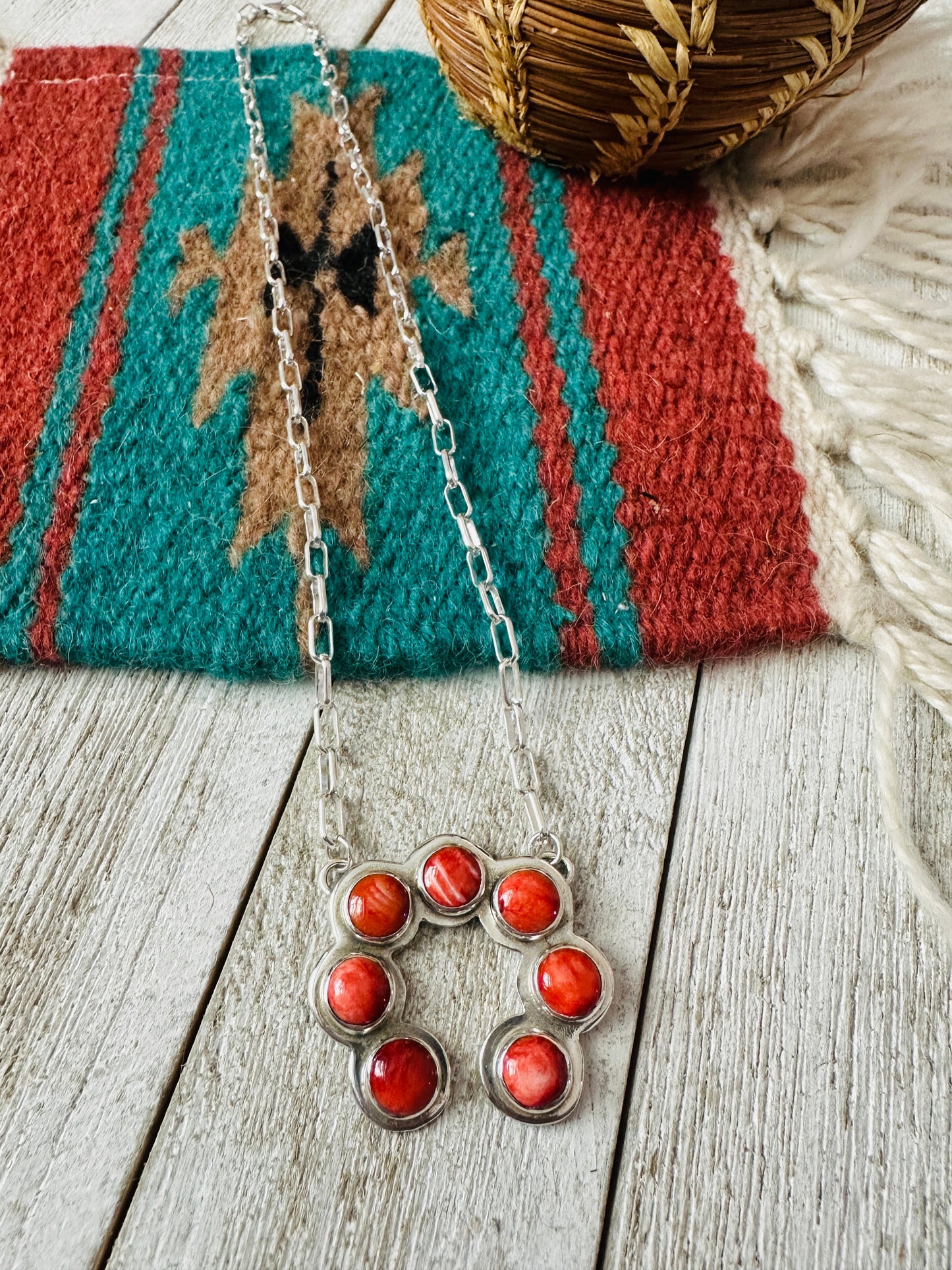 Navajo Sterling Silver & Orange Spiny Naja Necklace