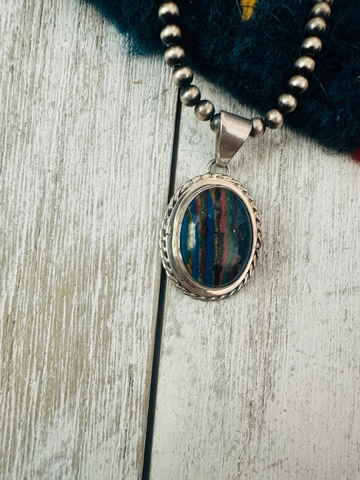 Navajo Rainbow Calsilica and Sterling Silver Star Pendant