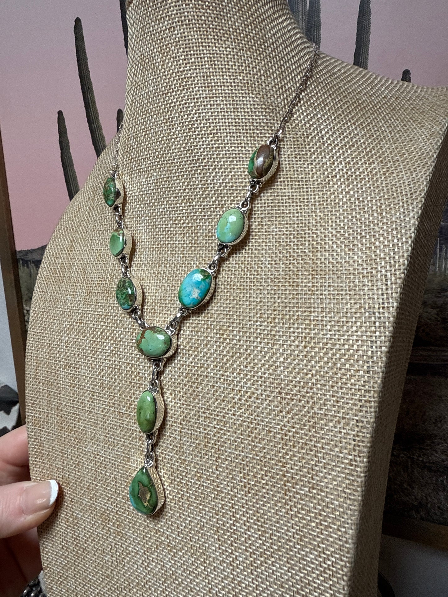 Handmade Sterling Silver & Sonoran Mountain Turquoise Lariat Necklace