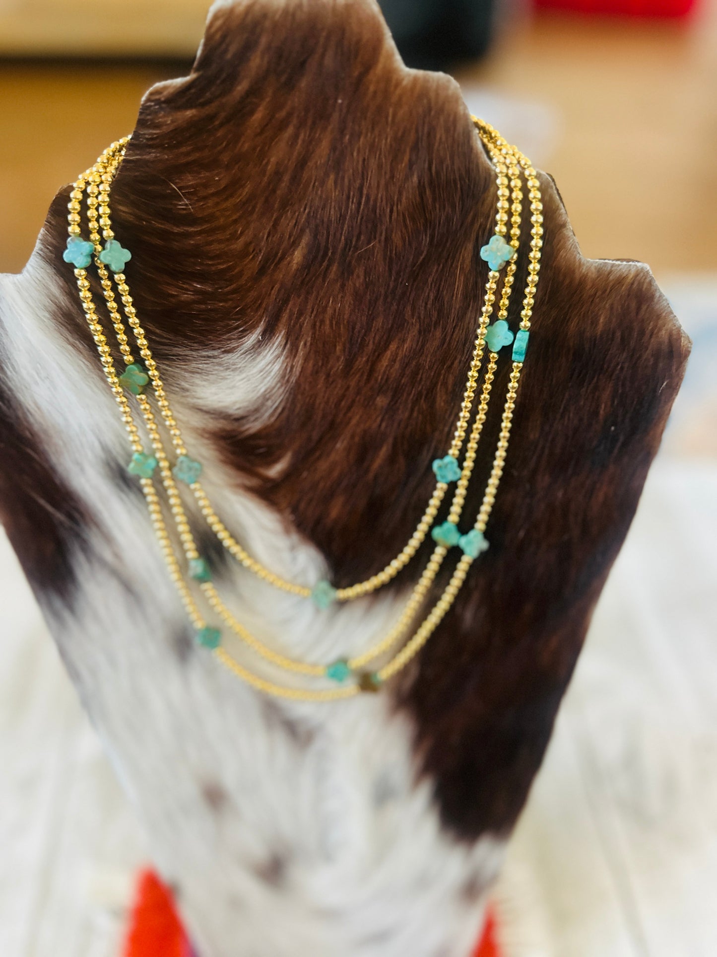Navajo Gold Plated Sterling Silver & Turquoise Beaded Necklace