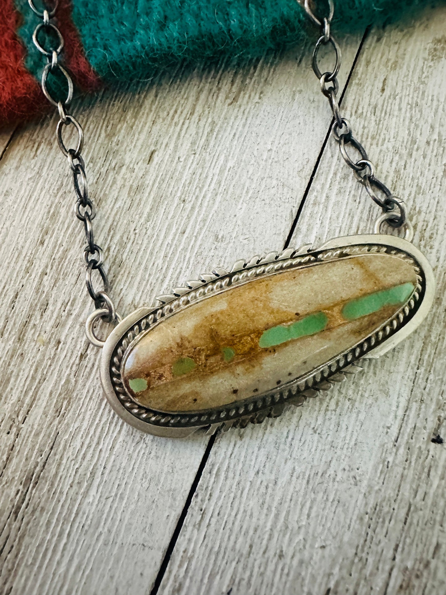 Navajo Sterling Silver & Ribbon Turquoise Necklace