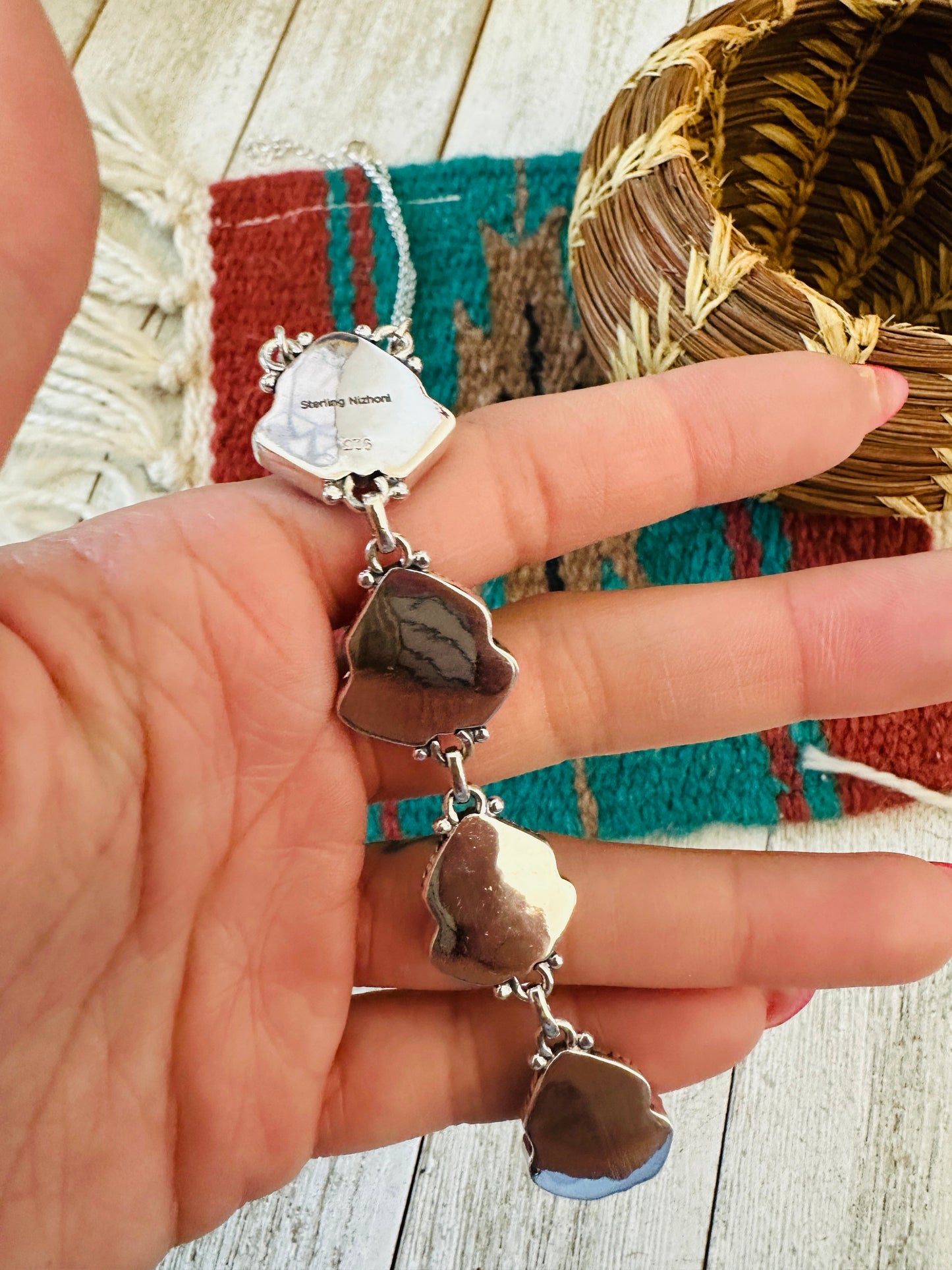 ** Christmas Collection ** Handmade Sterling Silver, Turquoise & Coral Necklace Signed Nizhoni