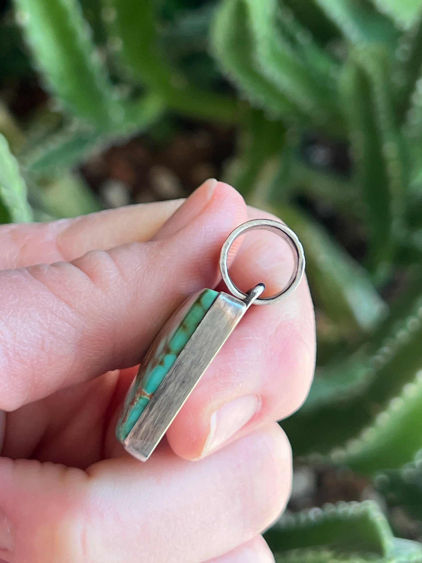 Navajo Sterling Silver and Royston Turquoise Solo Pendant by Angela Martin