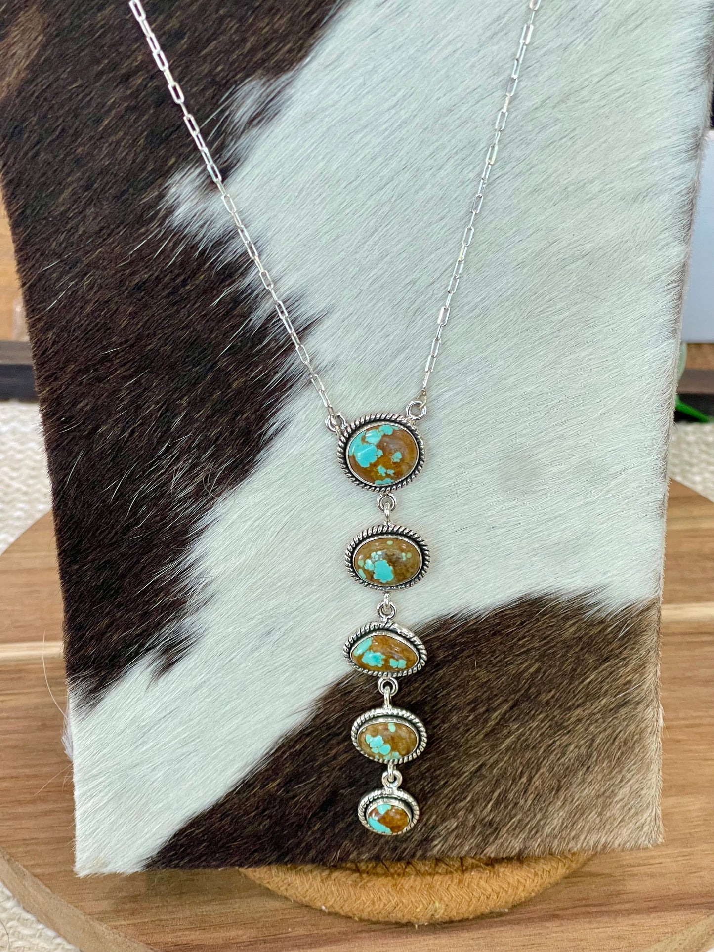Handmade Sterling Silver Number 8 Turquoise Drop Necklace with Signed Nizhoni
