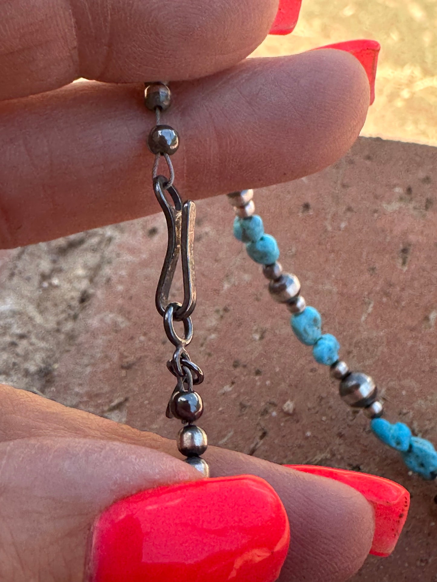 Navajo Kingman Turquoise & Sterling Silver 3mm-8mm Beaded Necklace