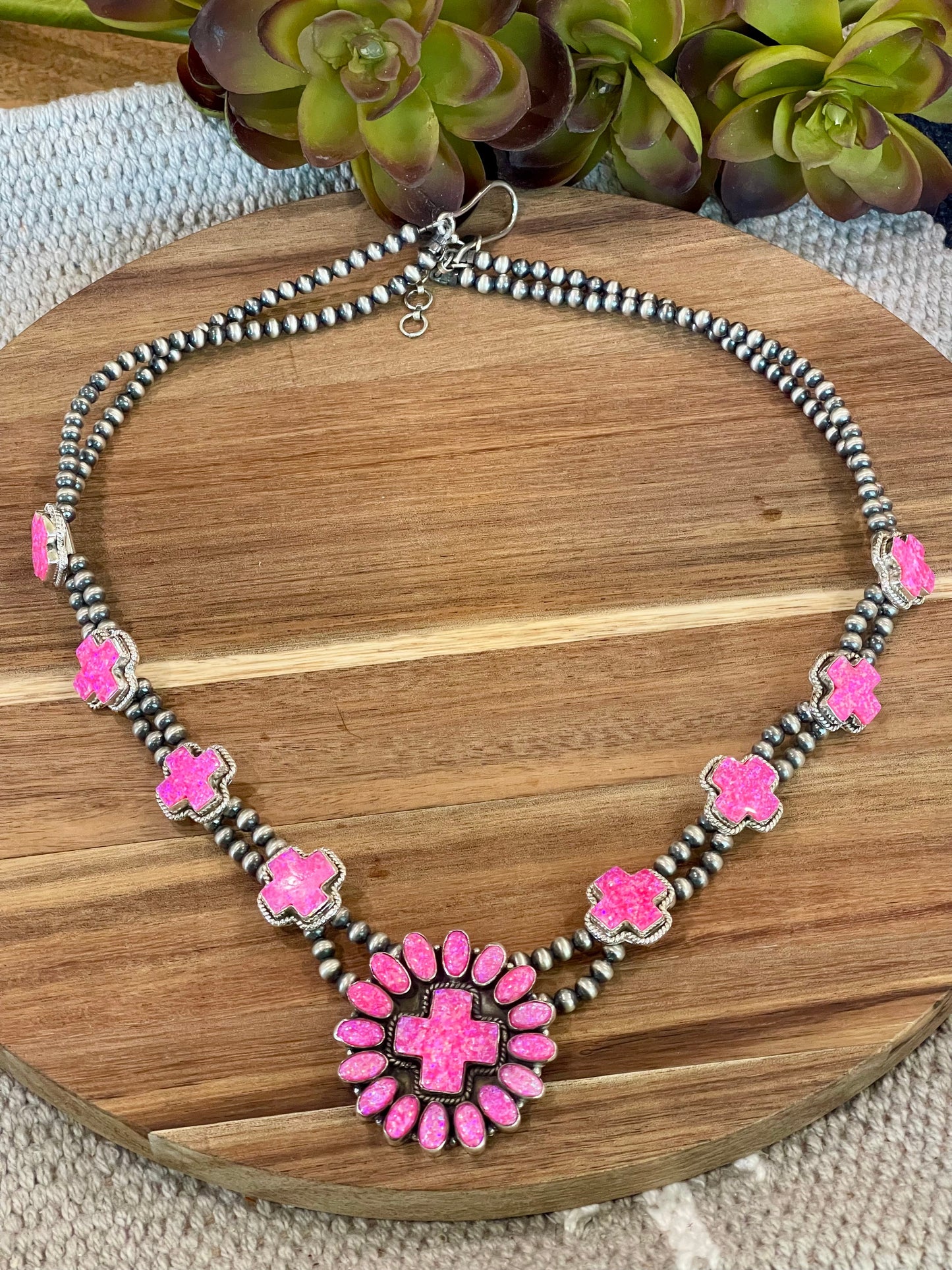 Handmade Hot Pink Fire Opal and Sterling Silver Necklace