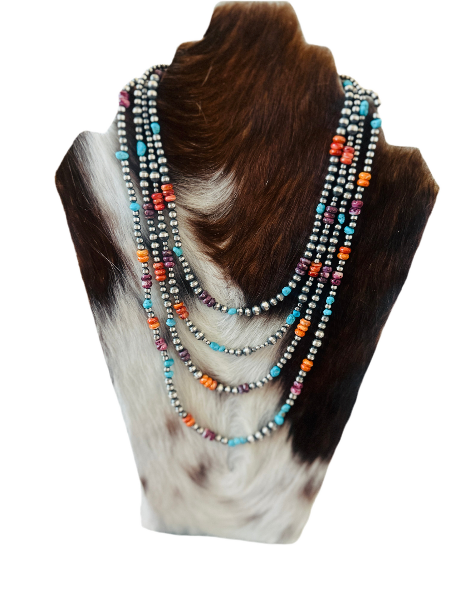 Navajo Sterling Silver, Spiny Oyster & Turquoise Beaded Necklace