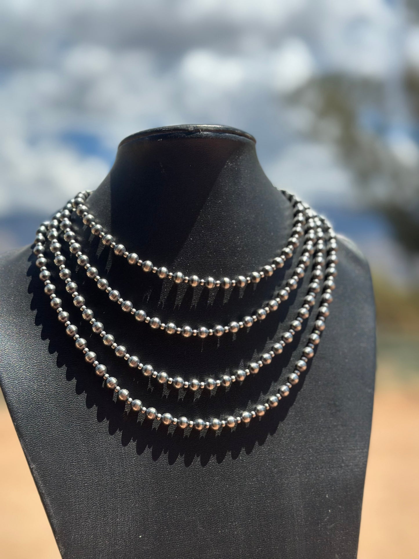 Navajo Pearl Style 3mm & 6mm Sterling Silver Necklaces