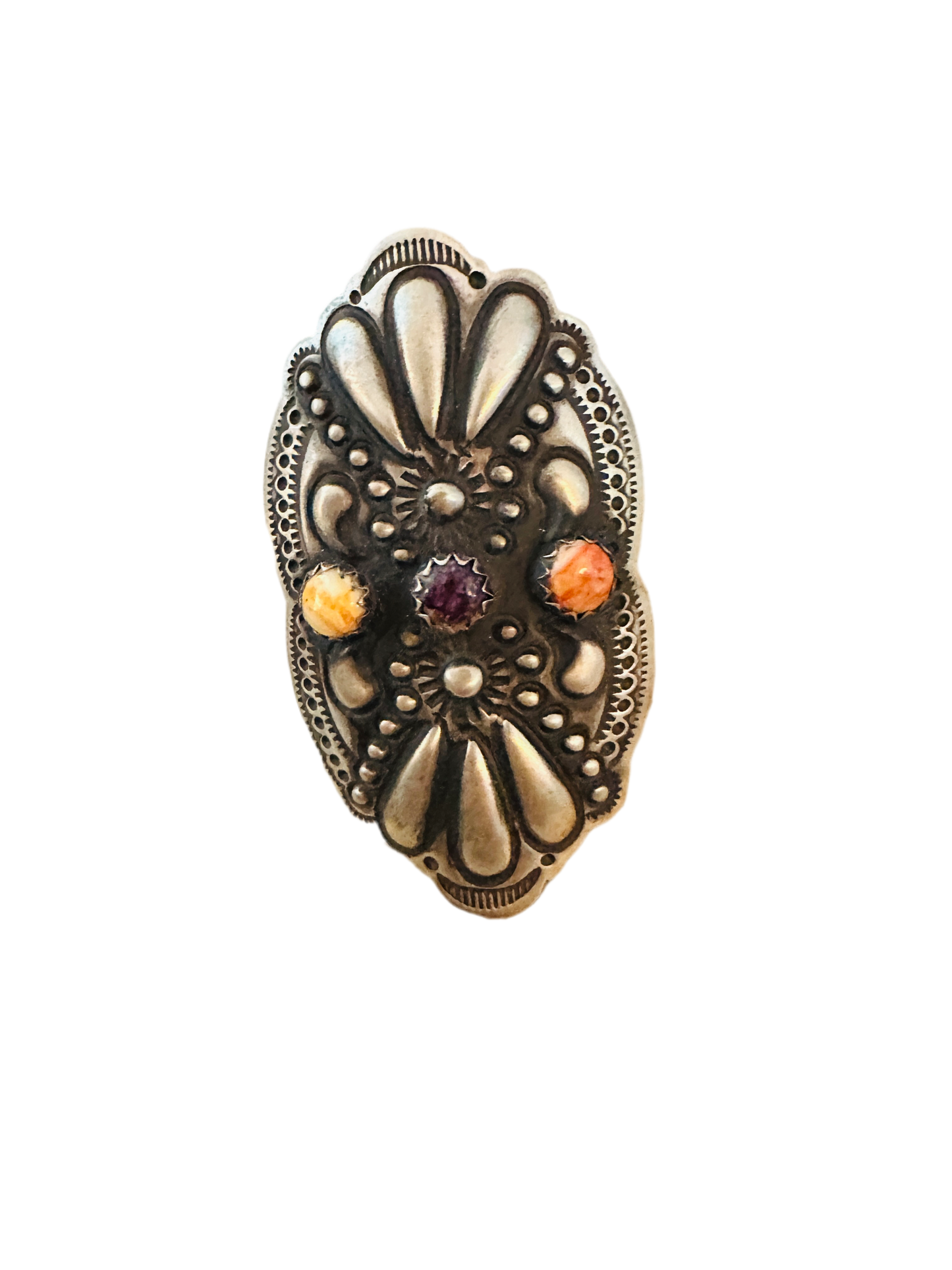 Navajo Spiny Oyster & Sterling Silver Adjustable Ring by Leander Tahe