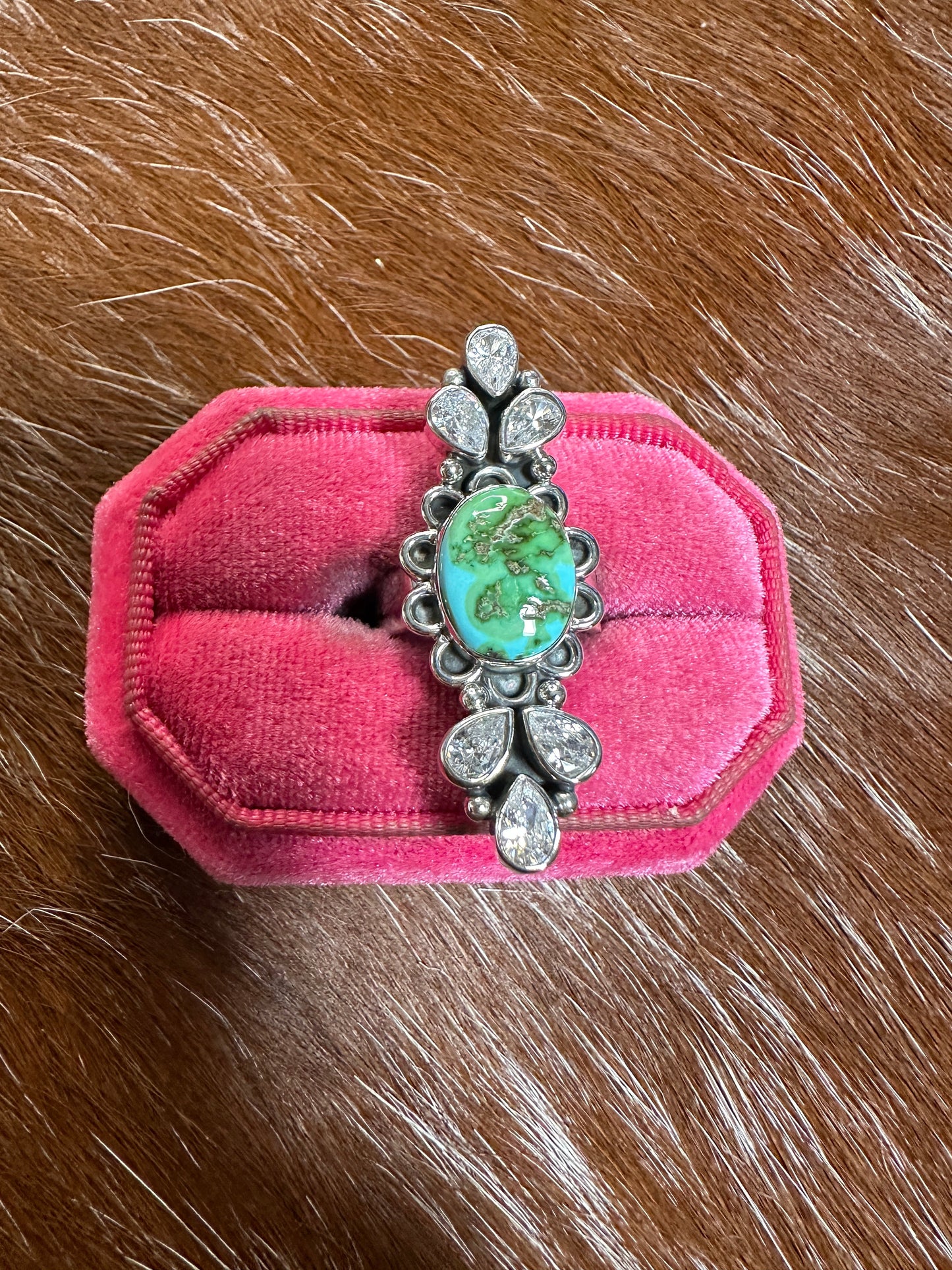Handmade Sonoran Mountain Turquoise, CZ & Sterling Adjustable Ring