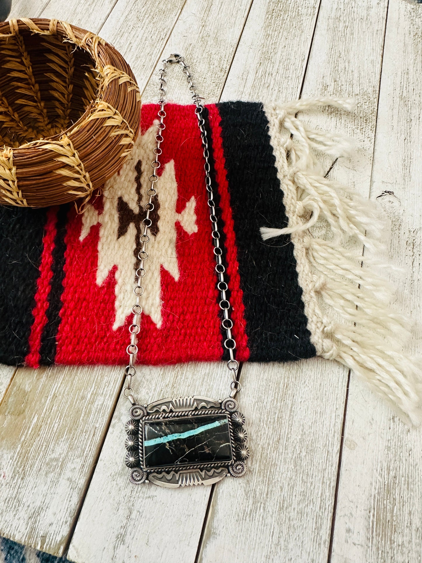 Navajo Black Jack Turquoise & Sterling Silver Necklace