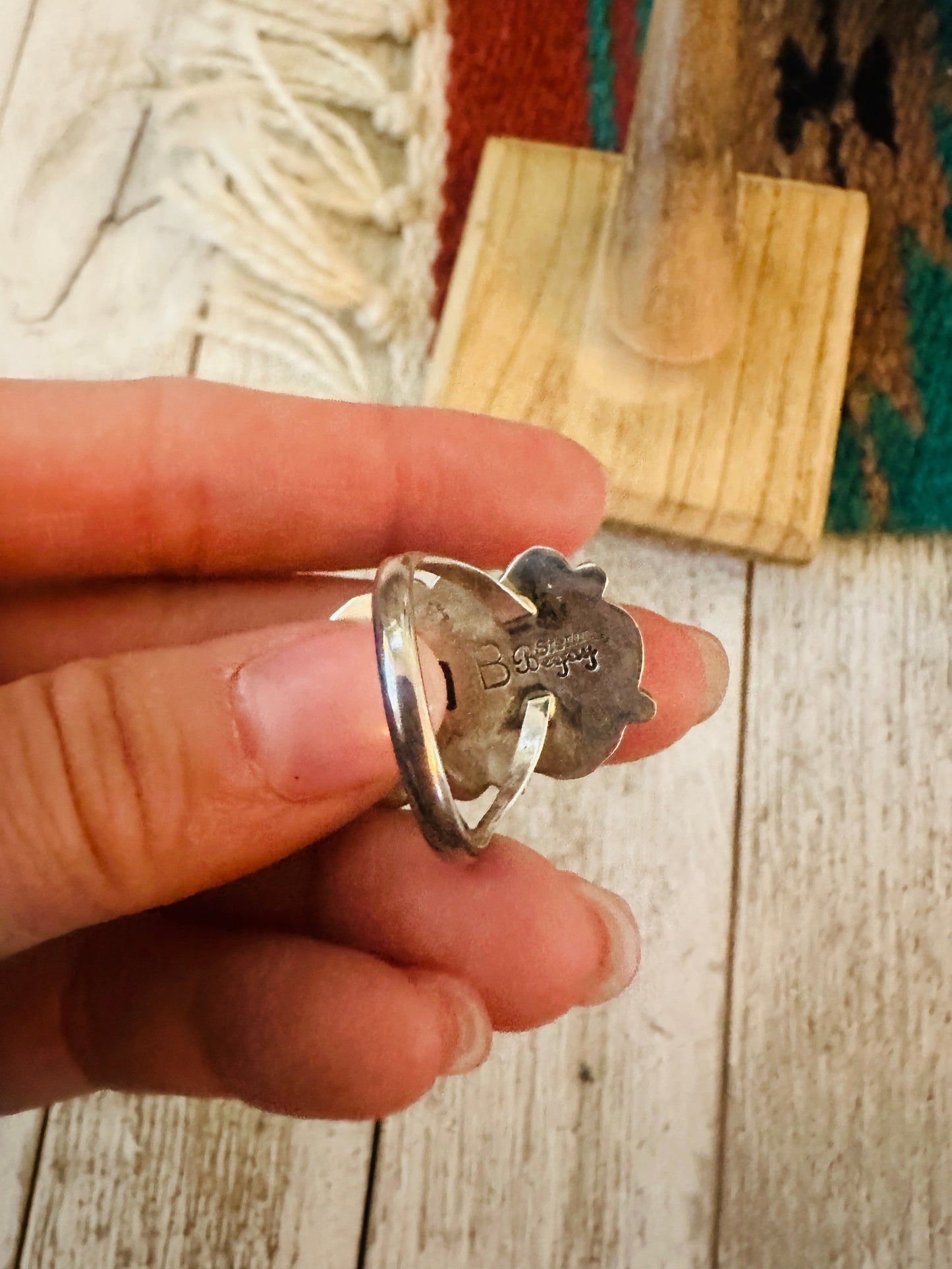 Navajo Turquoise & Sterling Silver Two Stone Ring Size 8.5
