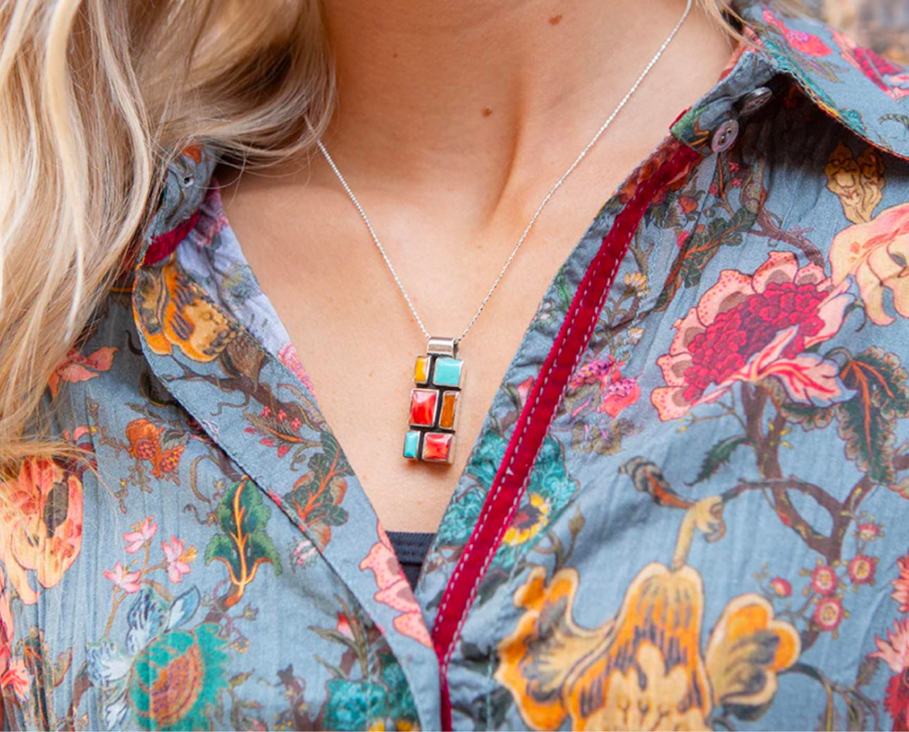 Medium Tejano Mosaic Pendant Necklace
