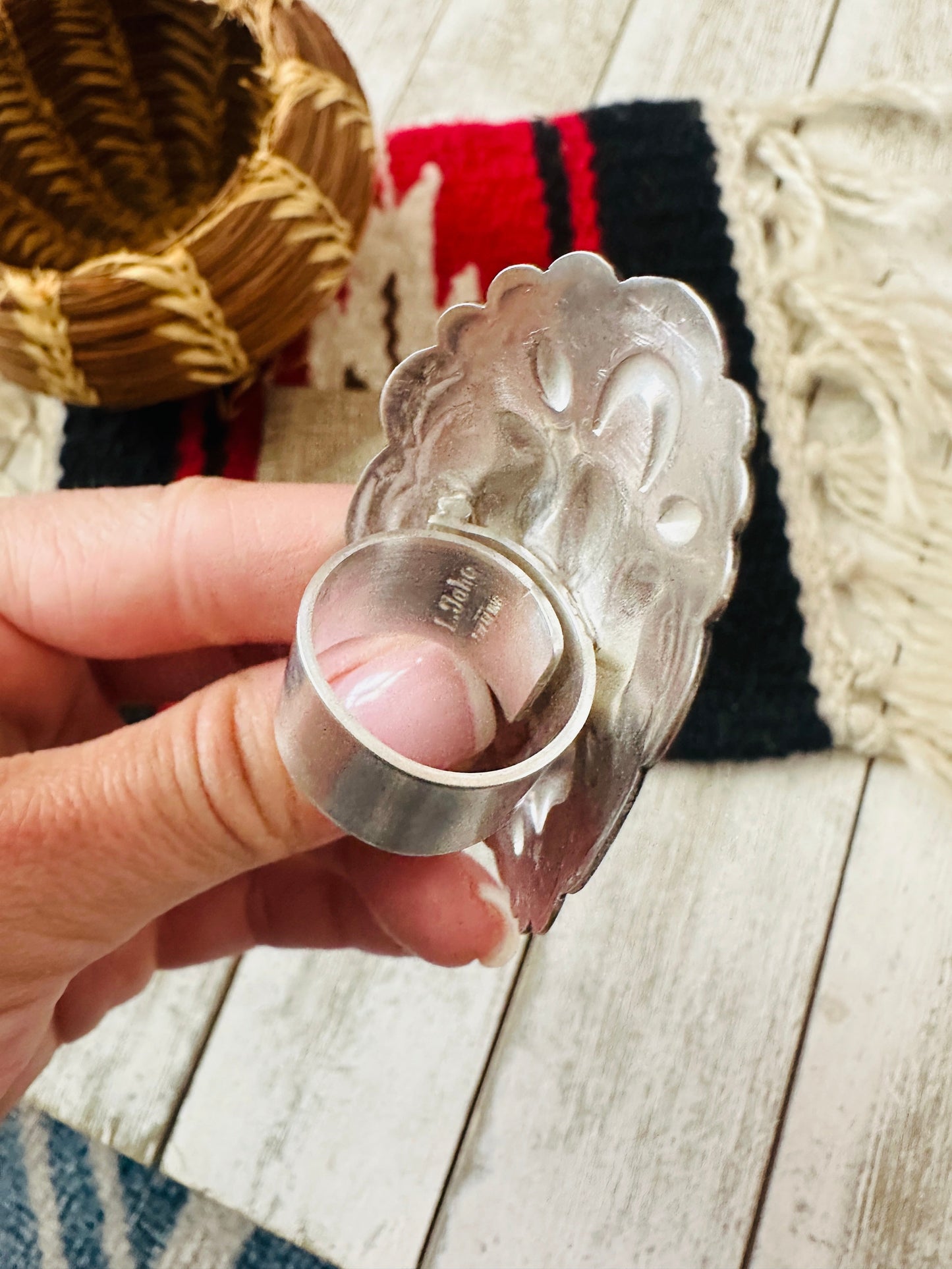 Navajo Sterling Silver Adjustable Concho Ring by Leander Tahe