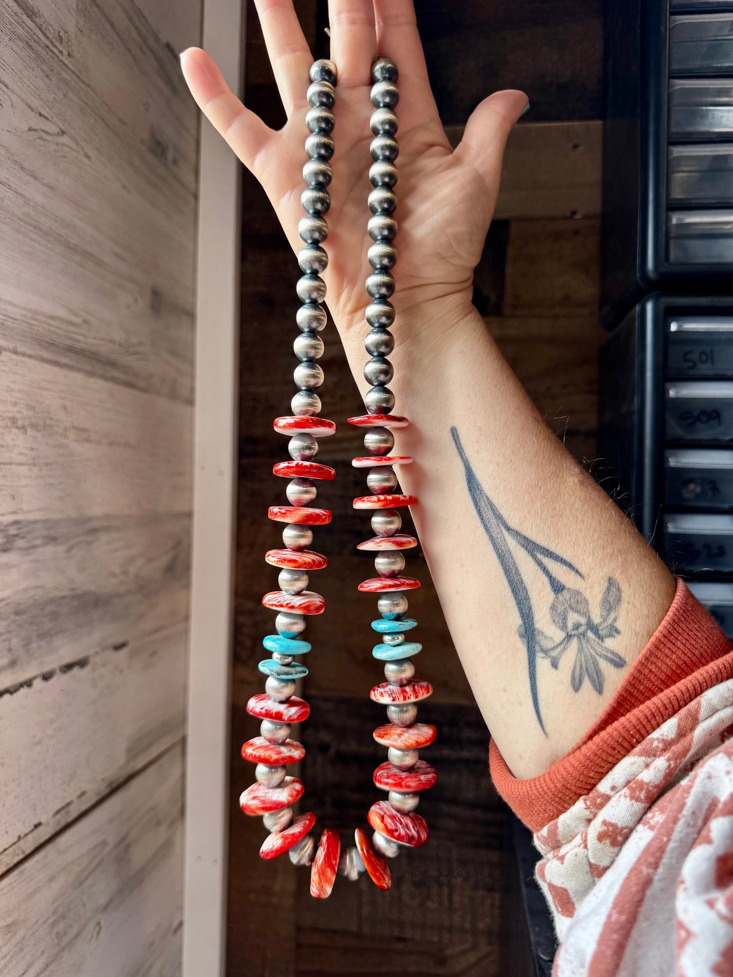 28 inch - American Rodeo Collection - 12 mm Sterling Silver Pearls & Spiny-Turquoise