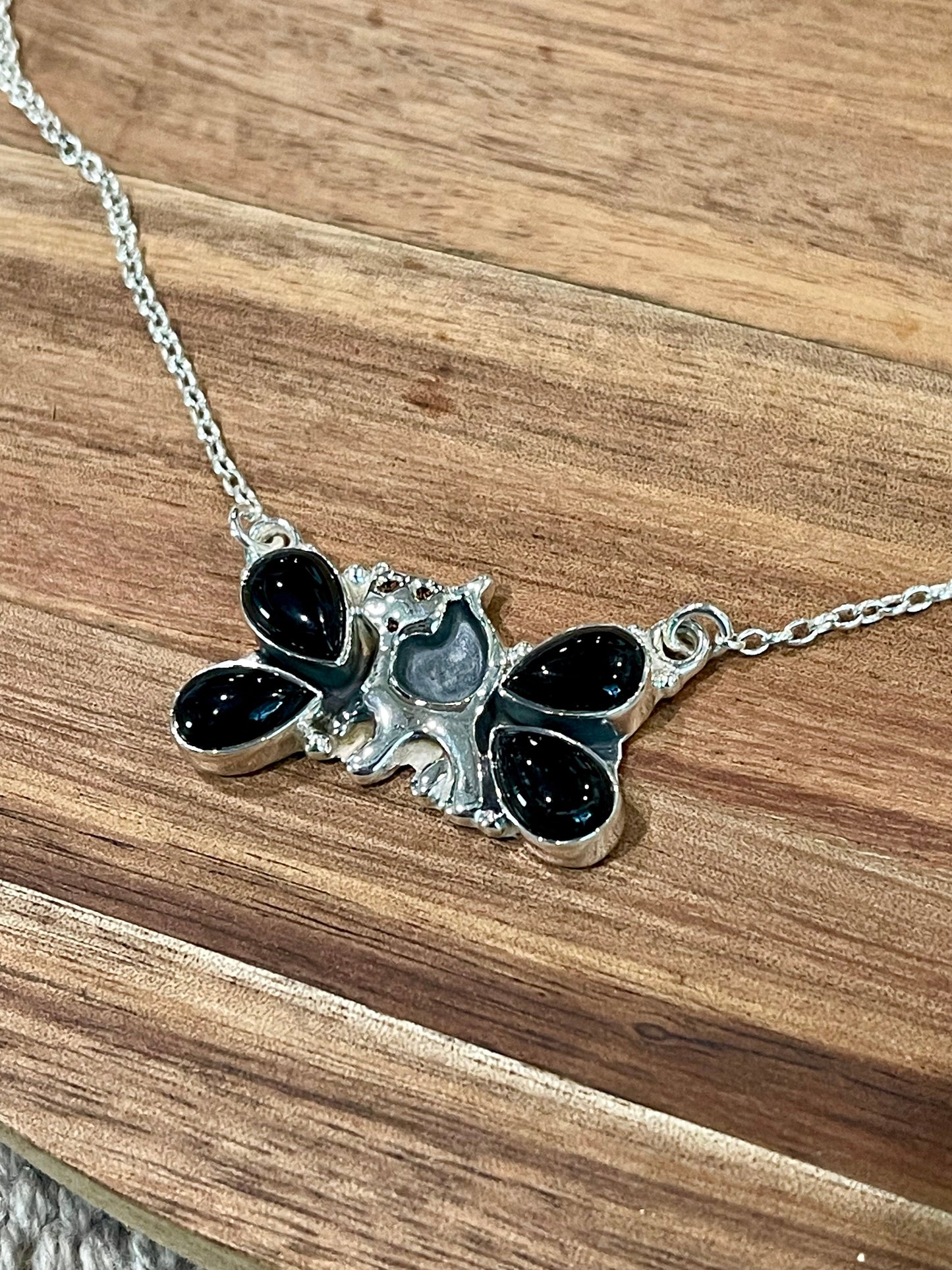 Beautiful Handmade Sterling Silver, Onyx Spooky Cat Necklace