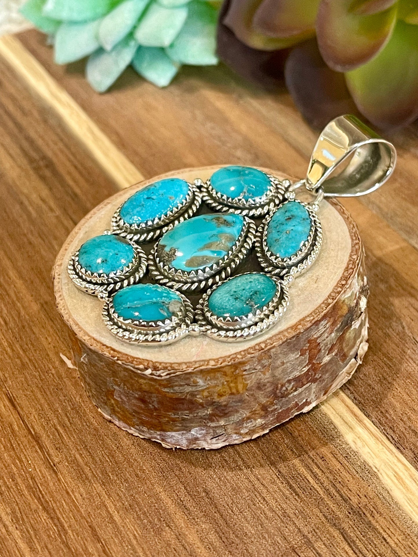 Beautiful Handmade Sterling Silver & Turquoise Cluster Pendant