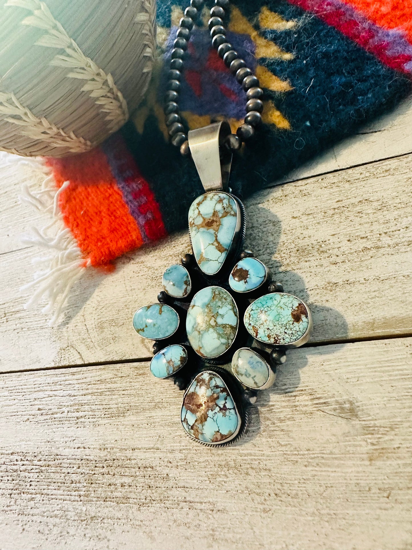 Navajo Golden Hills Turquoise & Sterling Silver Pendant by Paul Livingston