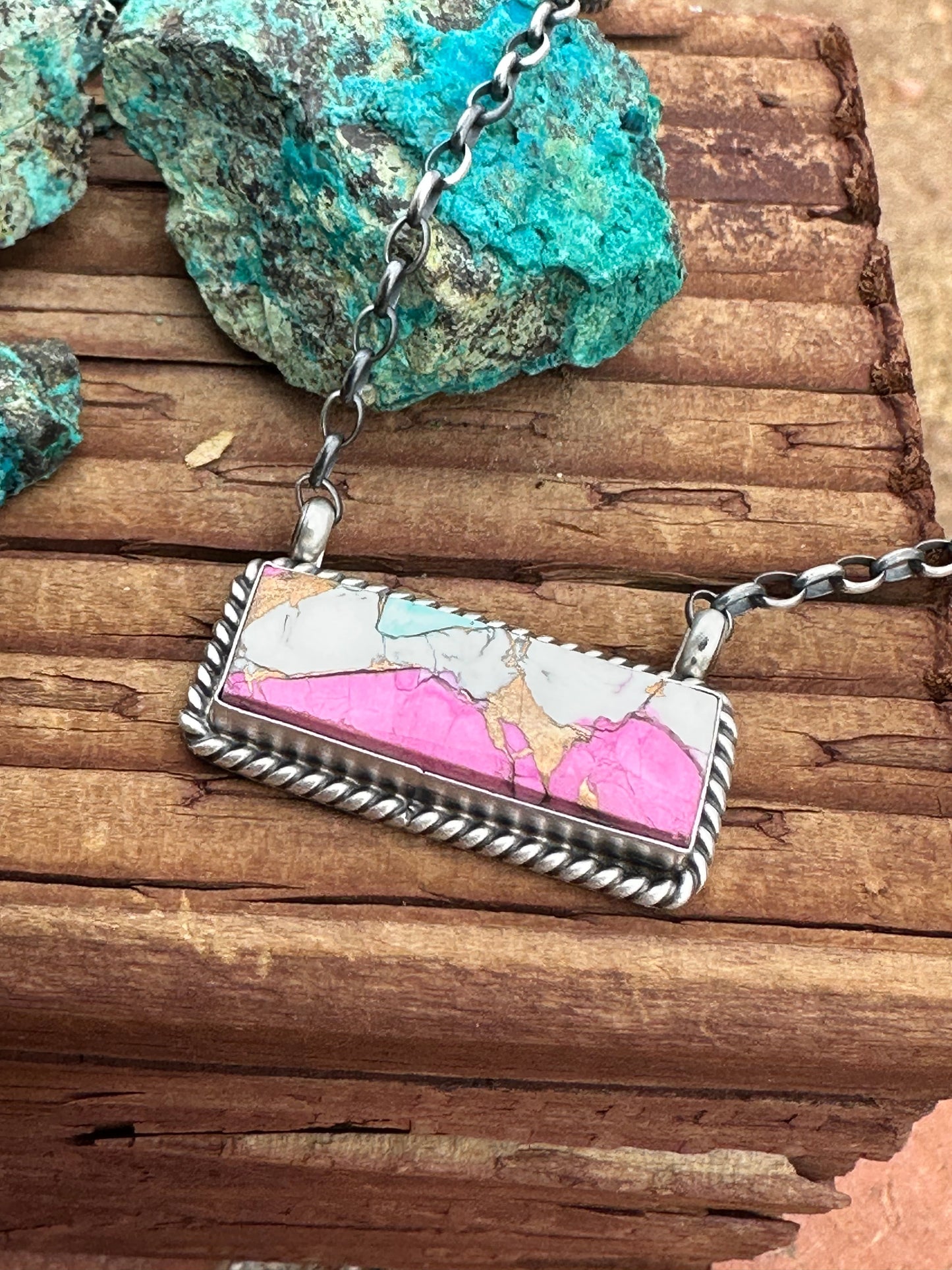 Navajo Cotton Candy Sterling Silver Handmade Bar Necklace