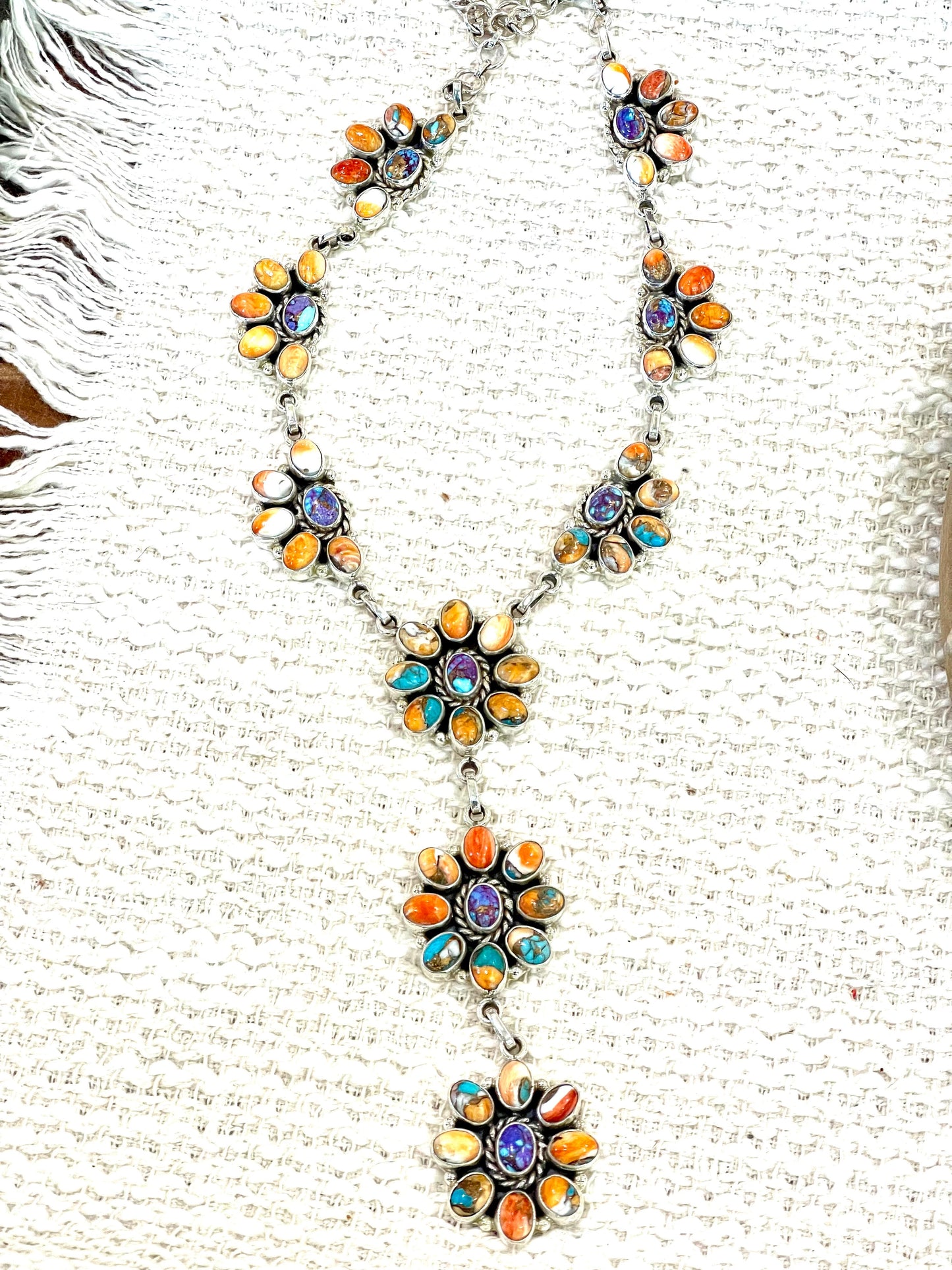 Handmade Sterling Silver , Spice & Purple Mojave Flower Lariat Necklace