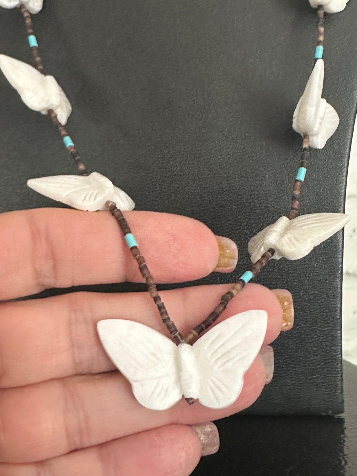 Zuni Multi Stone & Heishi Beaded Butterfly Fetish Necklace