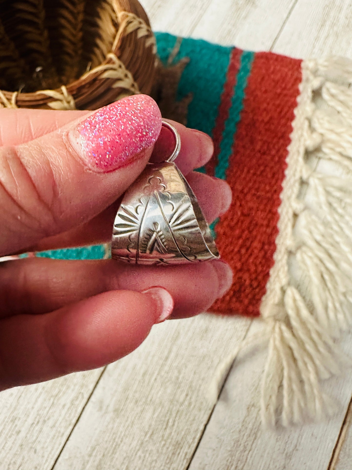 Navajo Hand Stamped Sterling Silver Bale