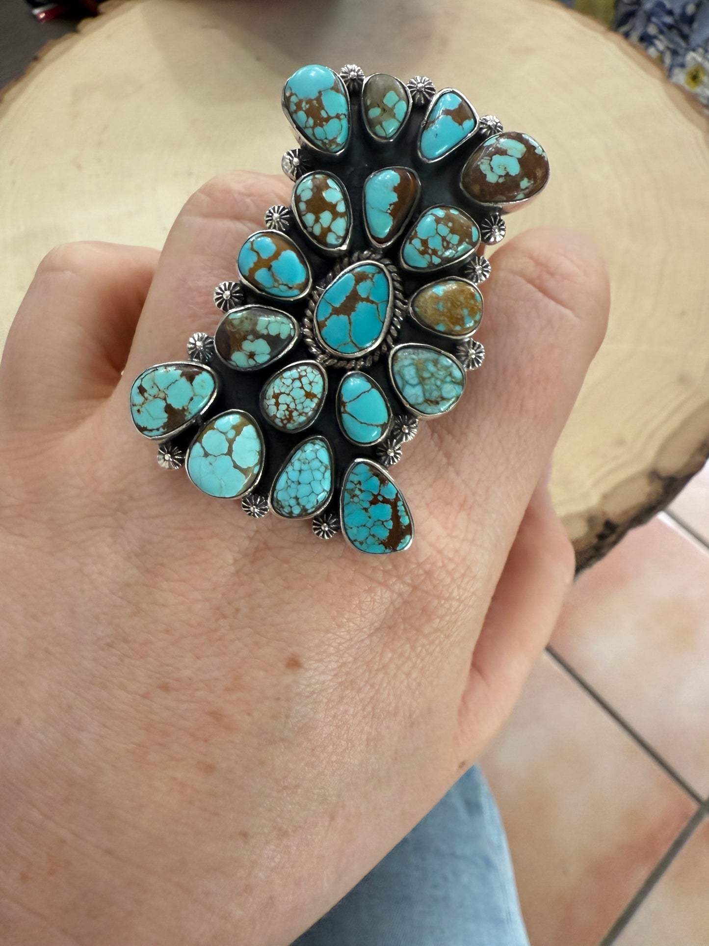 Handmade Number 8 Turquoise Cluster Adjustable Ring