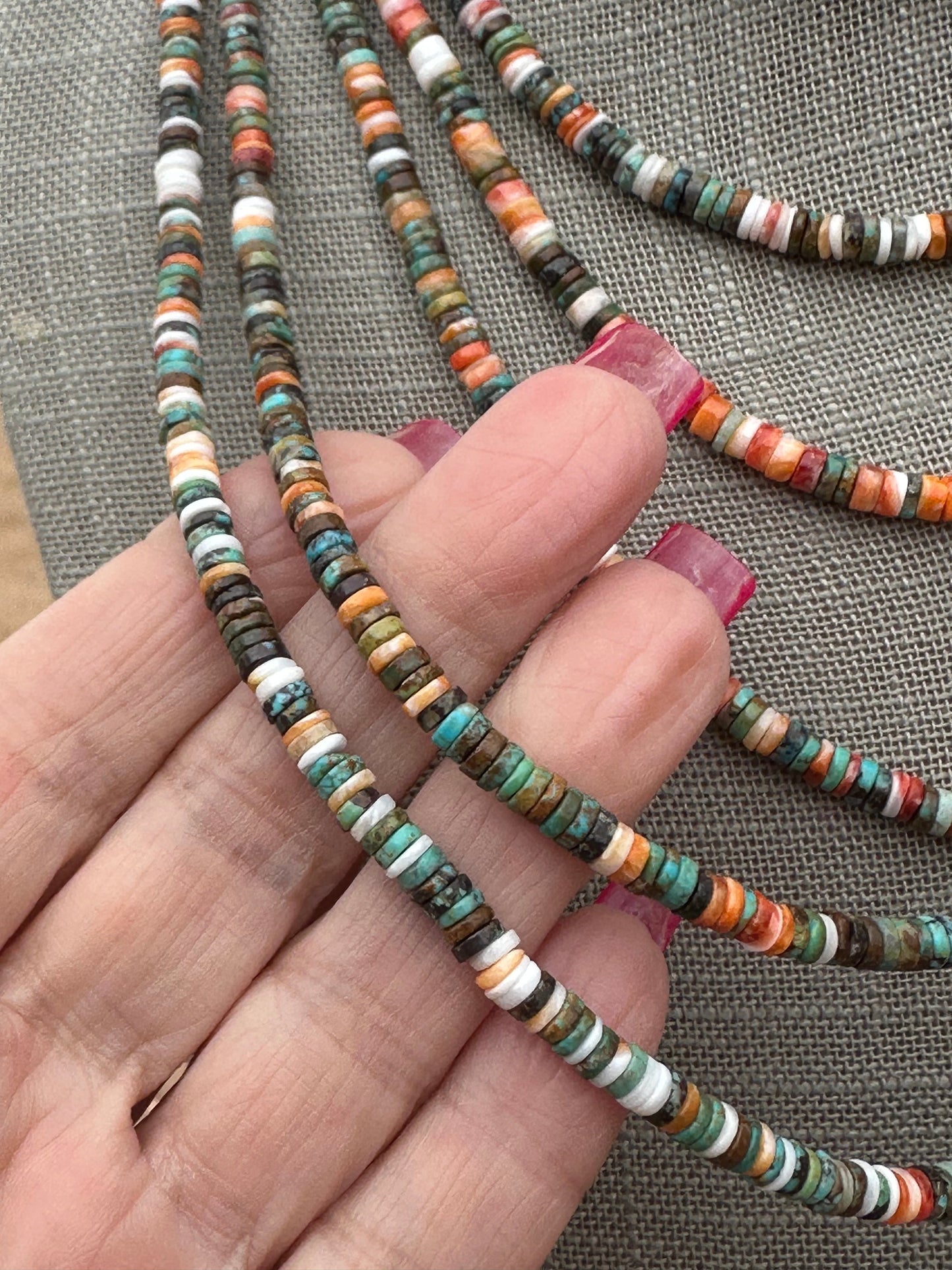 Navajo Kingman Turquoise & Spiny Sterling Silver 5mm Beaded Necklace