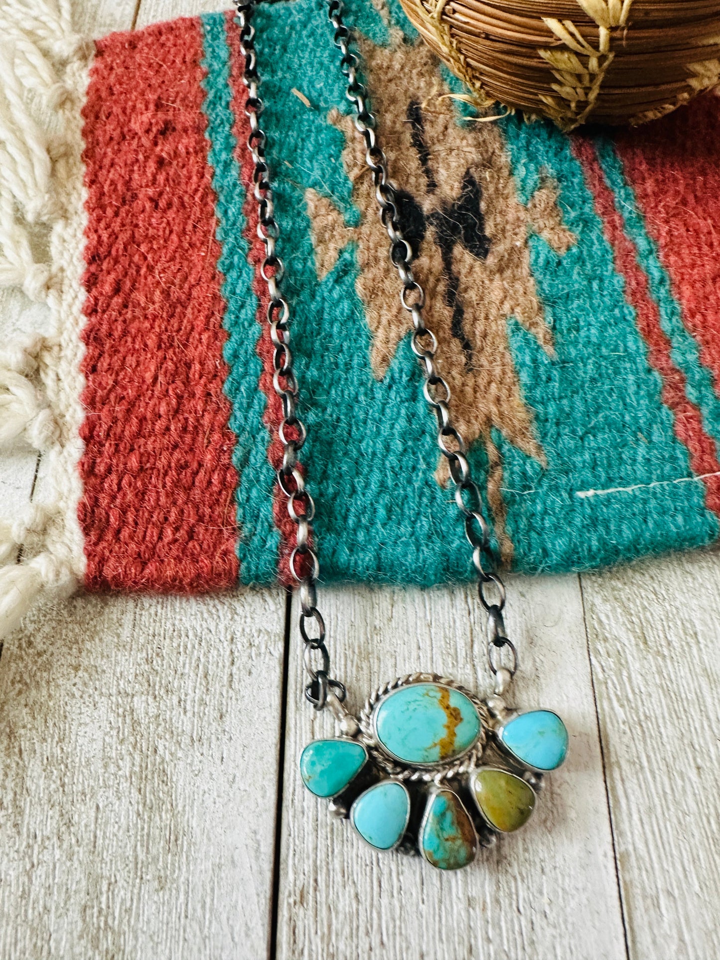 Navajo Sterling Silver & Turquoise Cluster Necklace by Elouise Kee