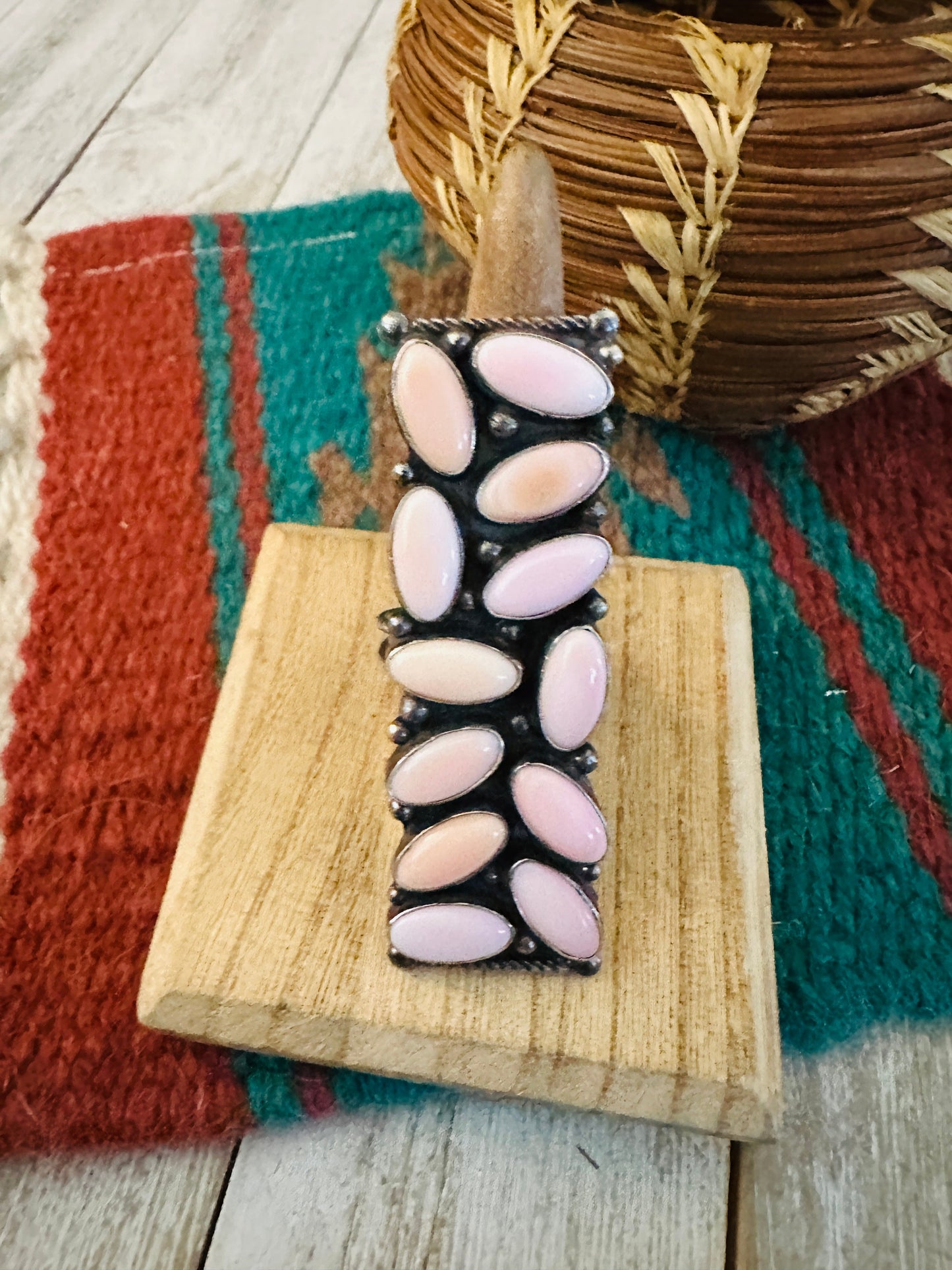 Navajo Queen Pink Conch & Sterling Silver Adjustable Ring by Jacqueline Silver