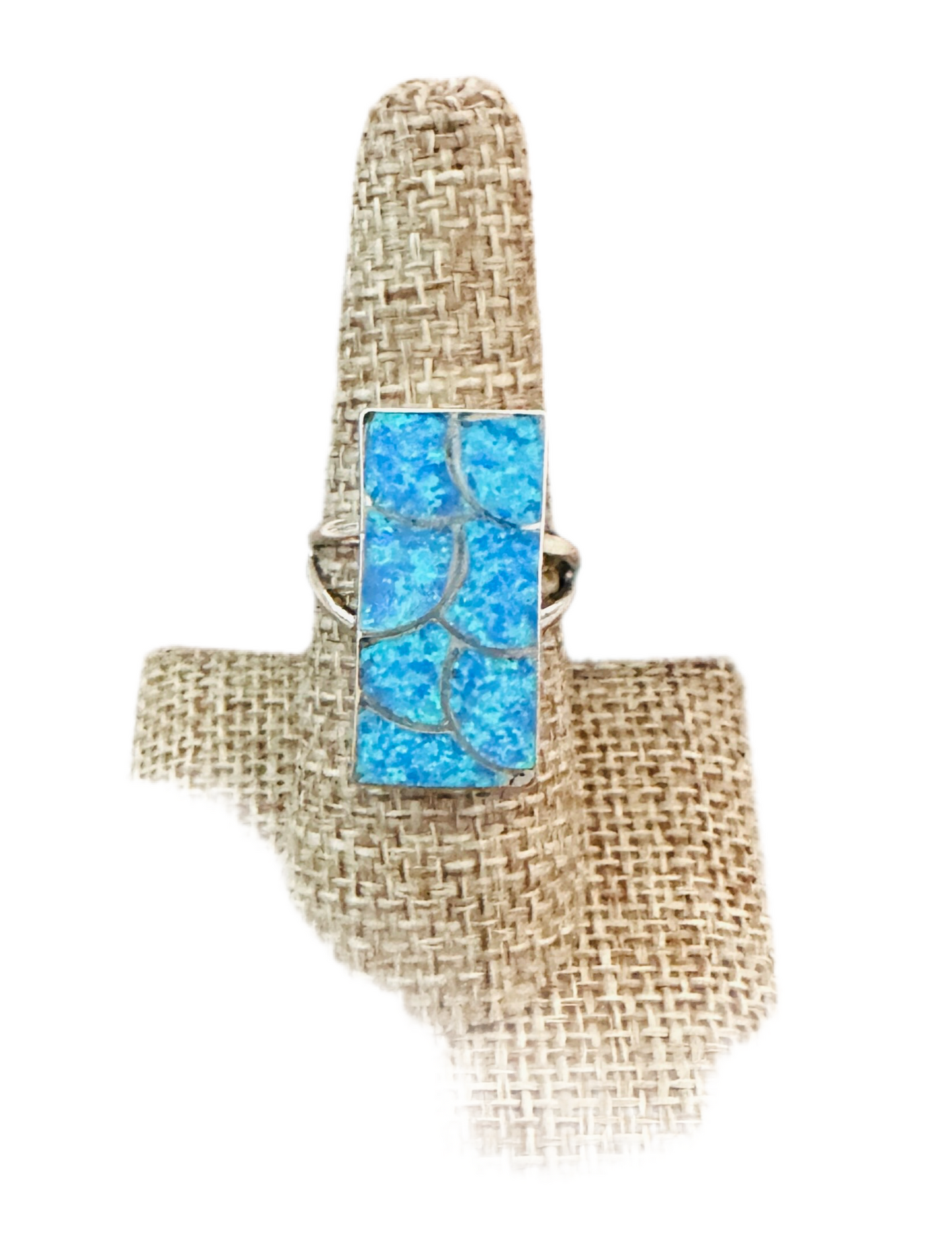 Zuni Sterling Silver & Blue Opal Inlay Ring Size 8