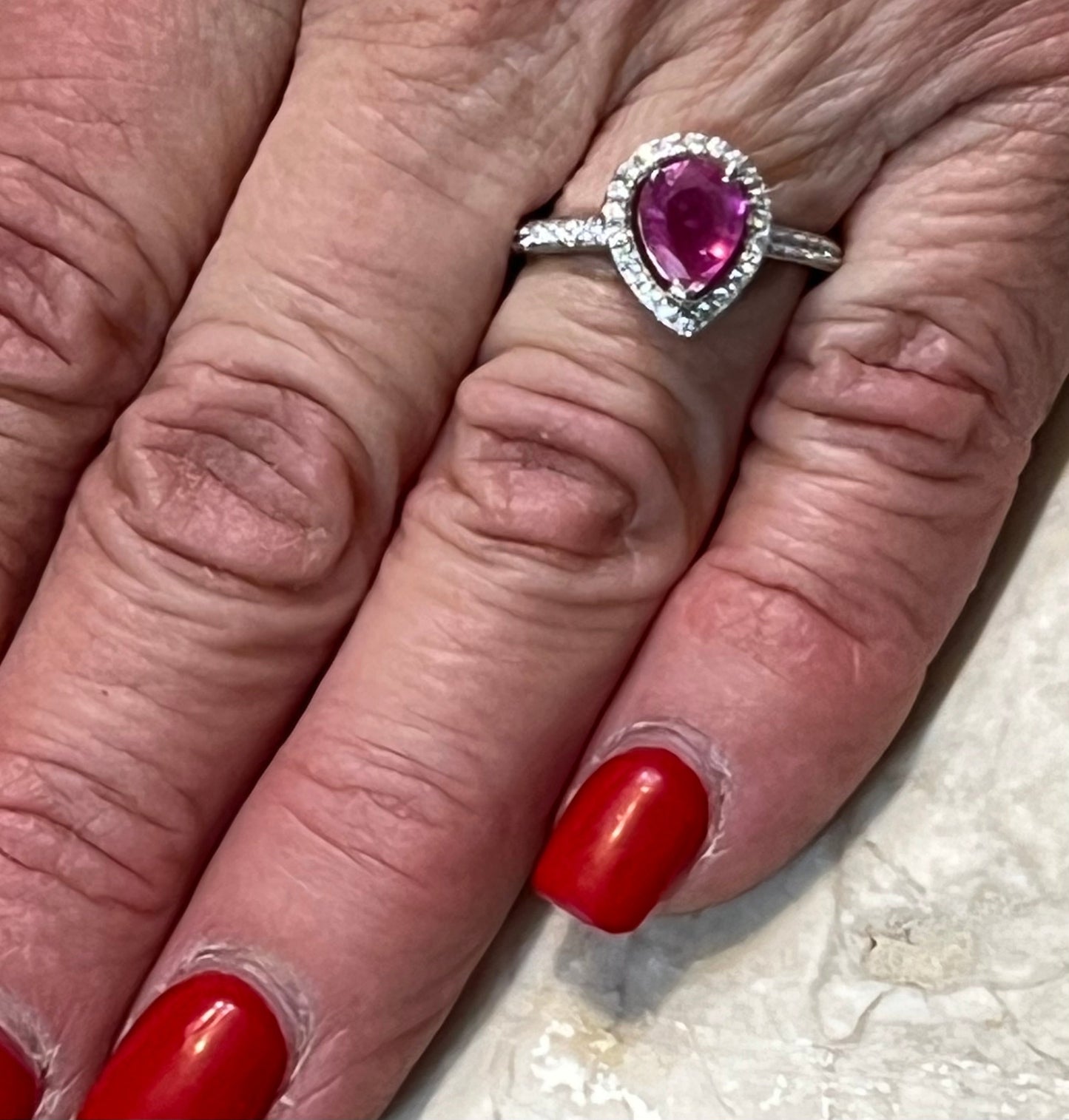 Pink Topaz Tear Drop Shape Sterling Silver Ring