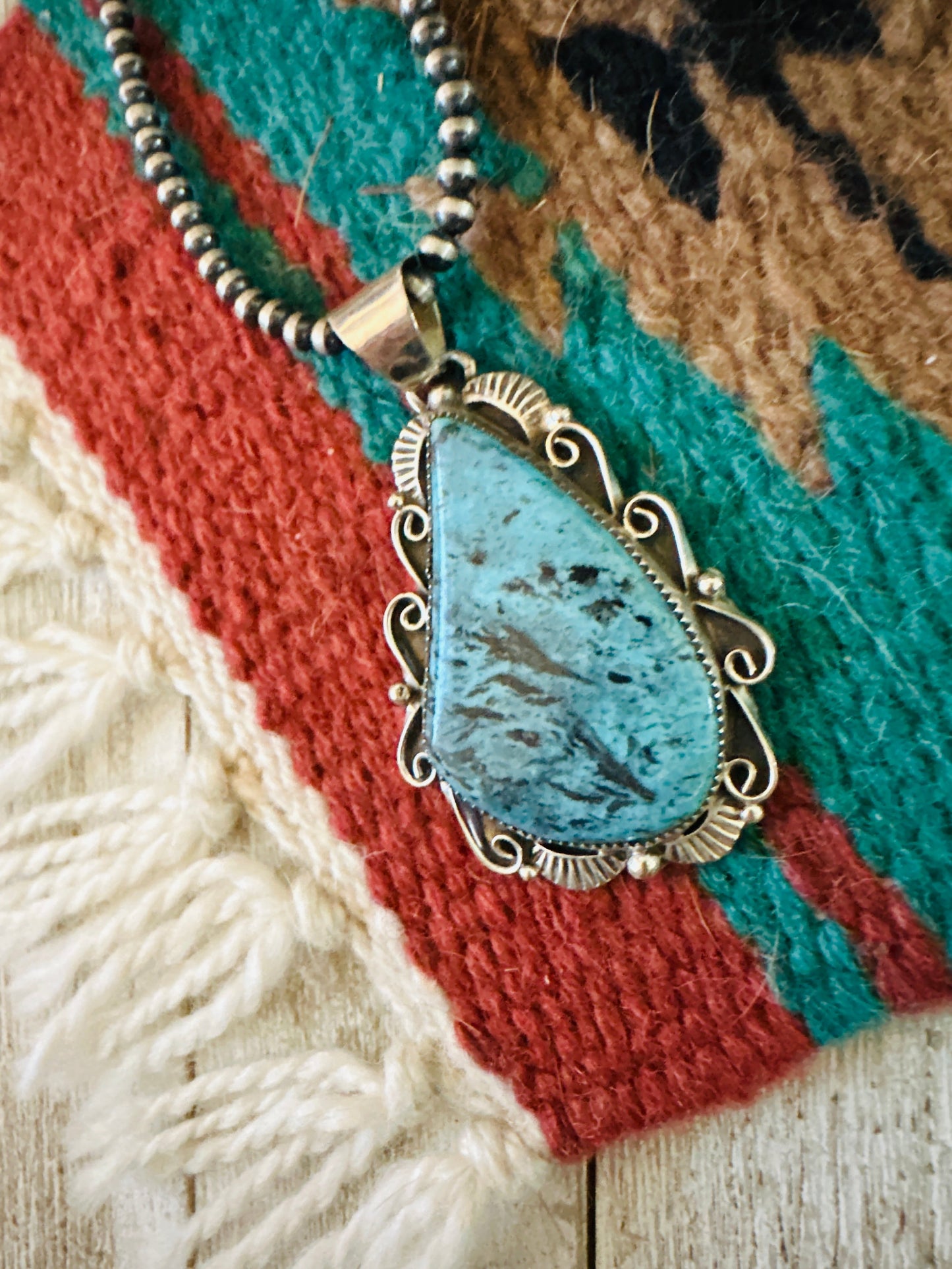 Navajo Kingman Turquoise & Sterling Silver Pendant