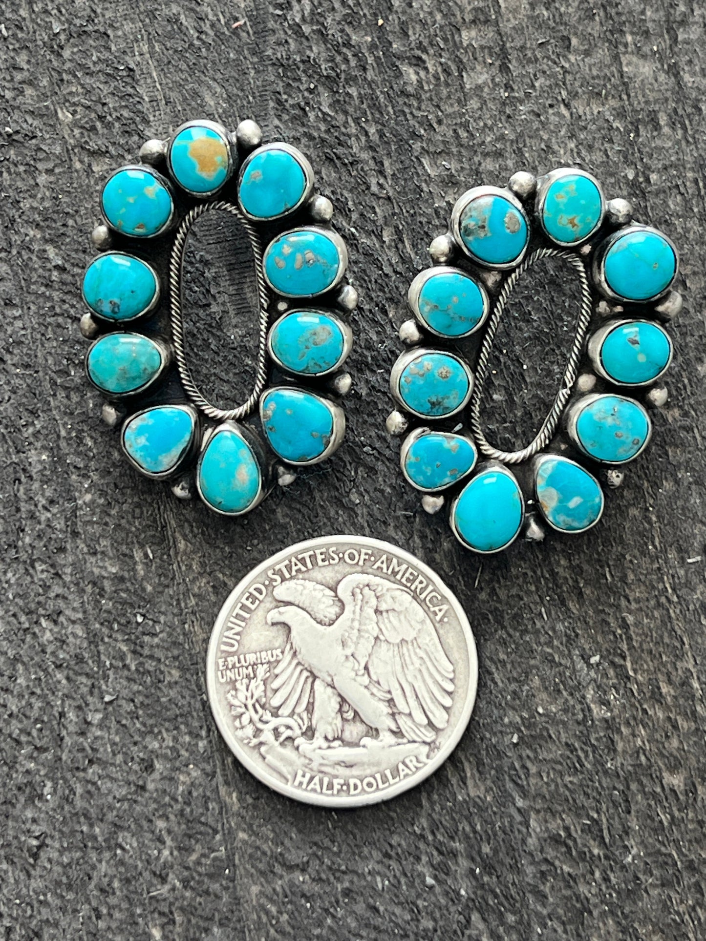 Navajo Sterling Silver and Whitewater Campitos Turquoise Cluster Necklace and Earring Set by Sheila Becenti