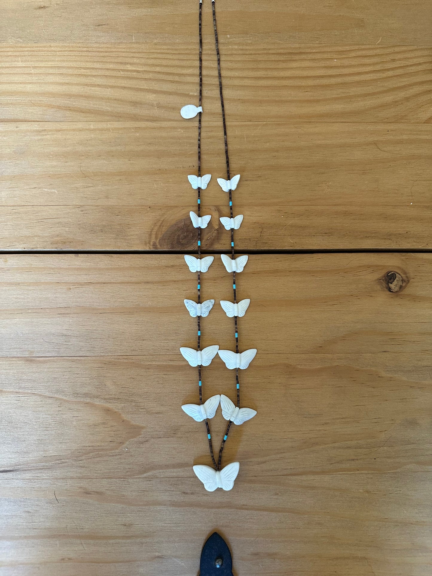 Zuni Multi Stone & Heishi Beaded Butterfly Fetish Necklace